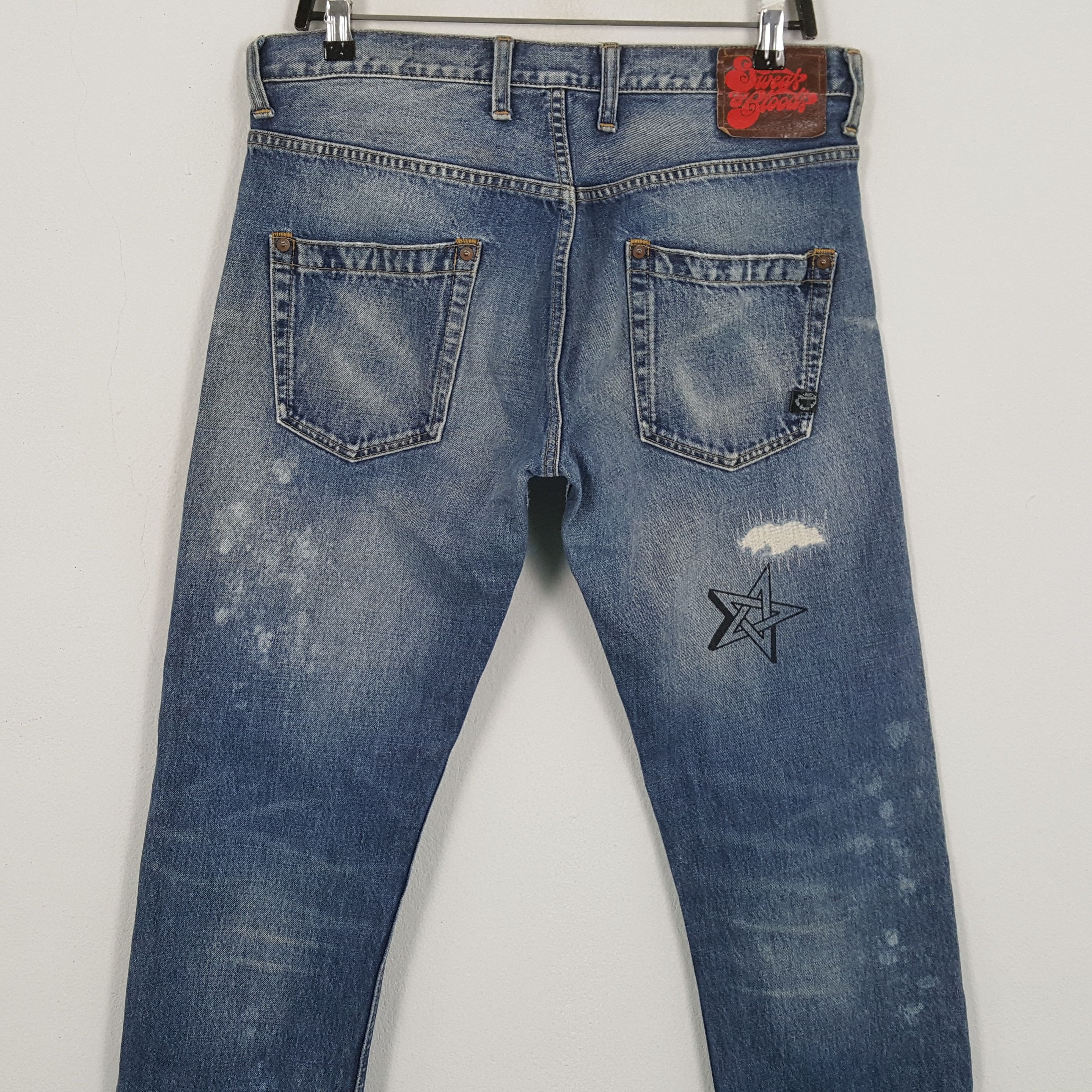 Japanese Brand × Vintage SWEATS BLOODS Rare Design Fashion Style Distressed Jeans Size US 33 - 5 Thumbnail