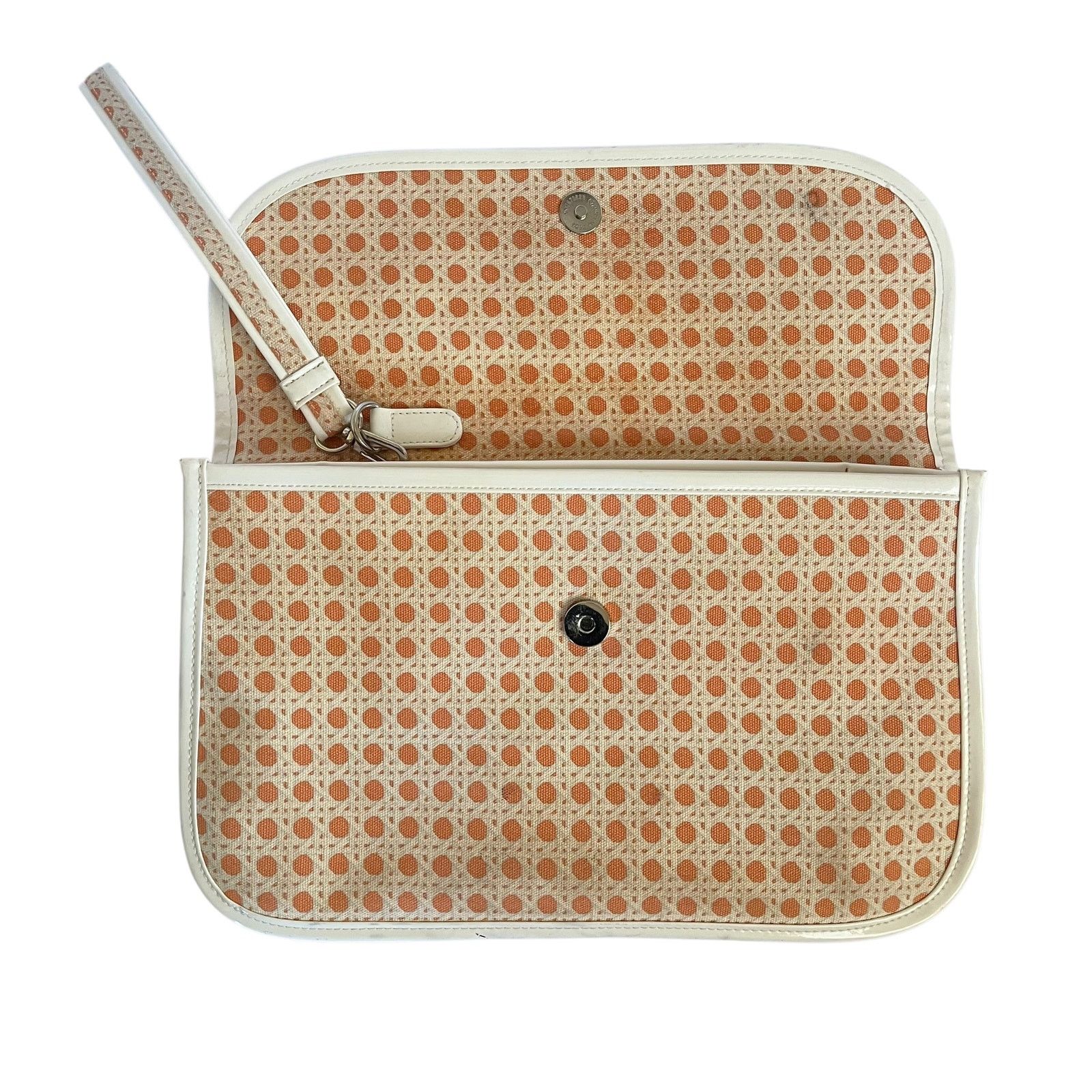 Vintage Lulu Guinness Lattice Print Coral White Wristlet Clutch Bag Size ONE SIZE - 4 Thumbnail
