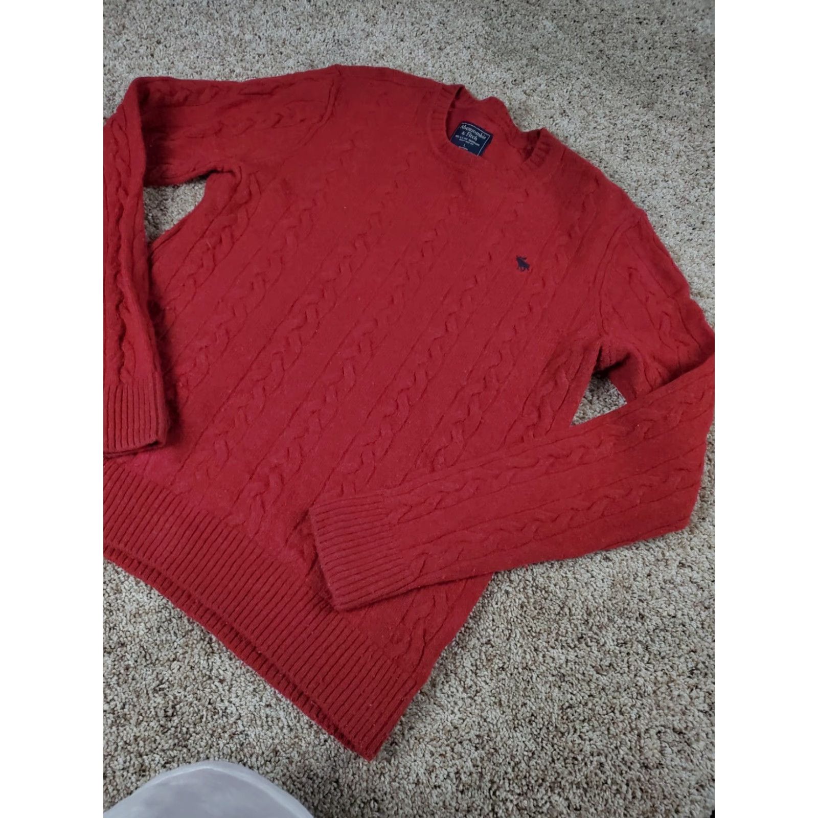 Abercrombie & Fitch Abercrombie & Fitch Sweater Large Red Womens Cable Knit Wool Blend Long Sleeve Crew Neck Pullover Casual Womens Size L / US 10 / IT 46 - 2 Thumbnail