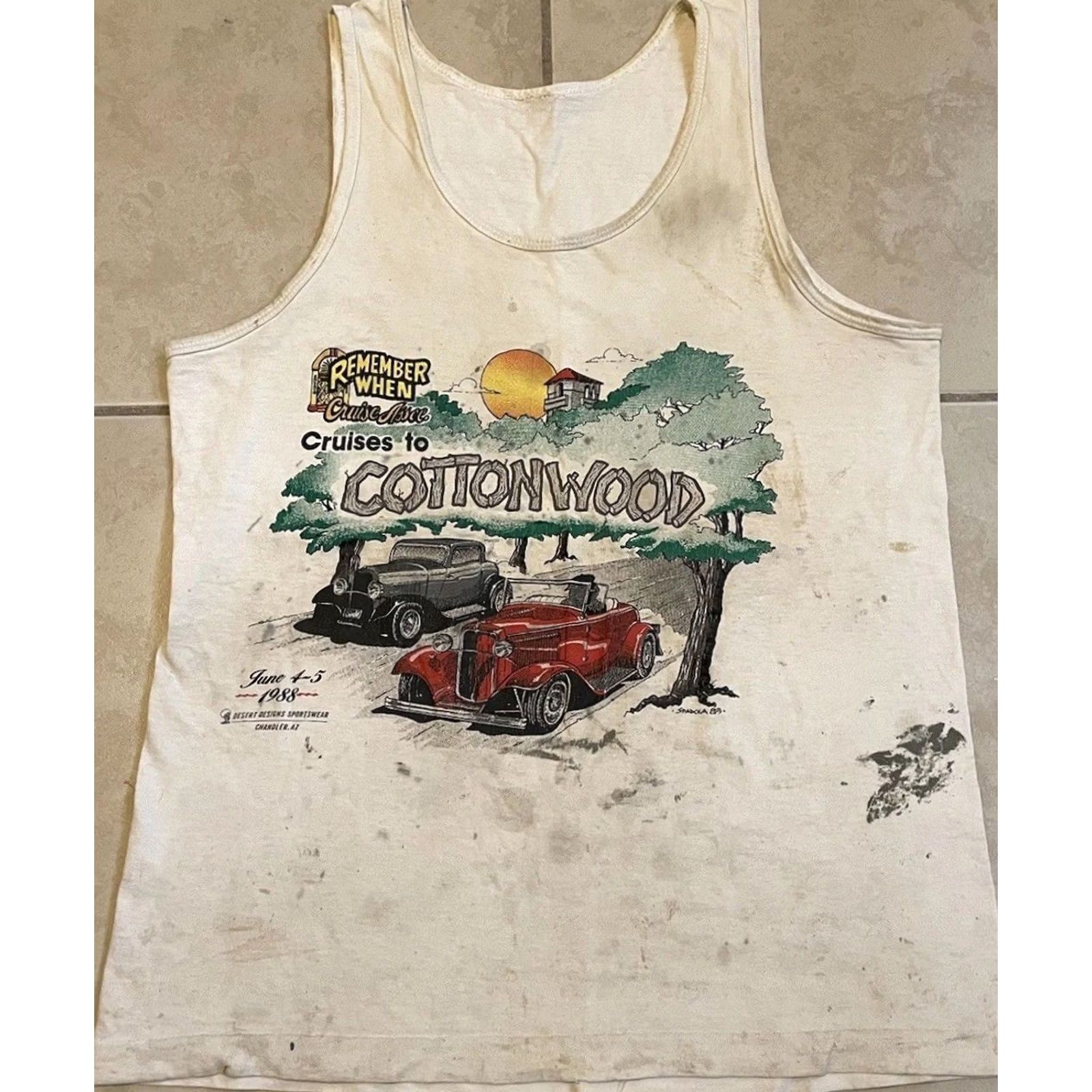 Vintage VINTAGE 80s Arizona Hot Rod Thrashed Faded Distressed Tank Top S White, Single Stitch, Men, T-Shirt, Sleeveless, Small, Cars, Biker, Punk, Grunge Size US S / EU 44-46 / 1 - 2 Thumbnail