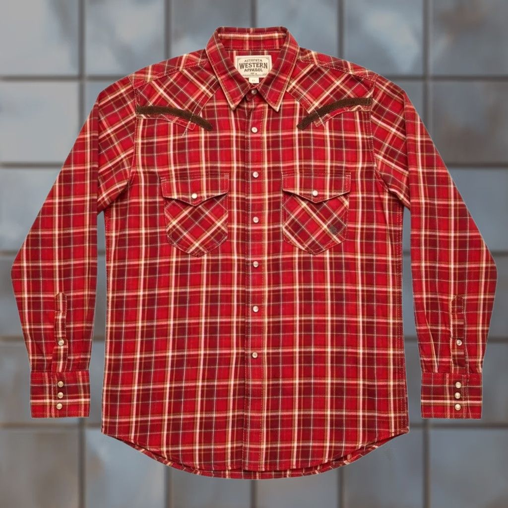 Ariat Ariat Mens Large Hart Plaid Pearl Snap Western Shirt Embroidered Yoke Size US L / EU 52-54 / 3 - 1 Thumbnail