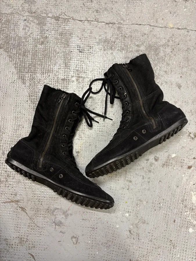 Designer × Prada × Vintage 2000s Prada Black High Laced Boxing Suede Shoes Size US 8 / IT 38 - 2 Thumbnail
