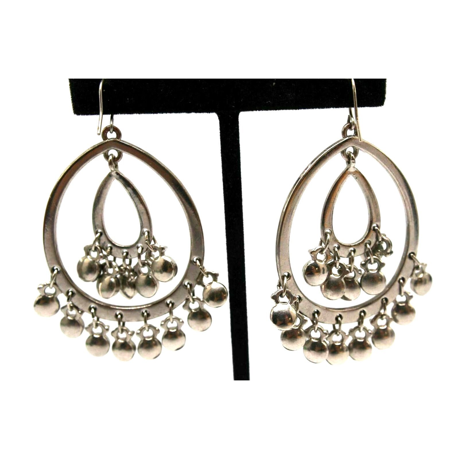 Other Rhinestone Dangle Double Hoop Silvertone Earrings • 2" Hook Size ONE SIZE - 2 Thumbnail
