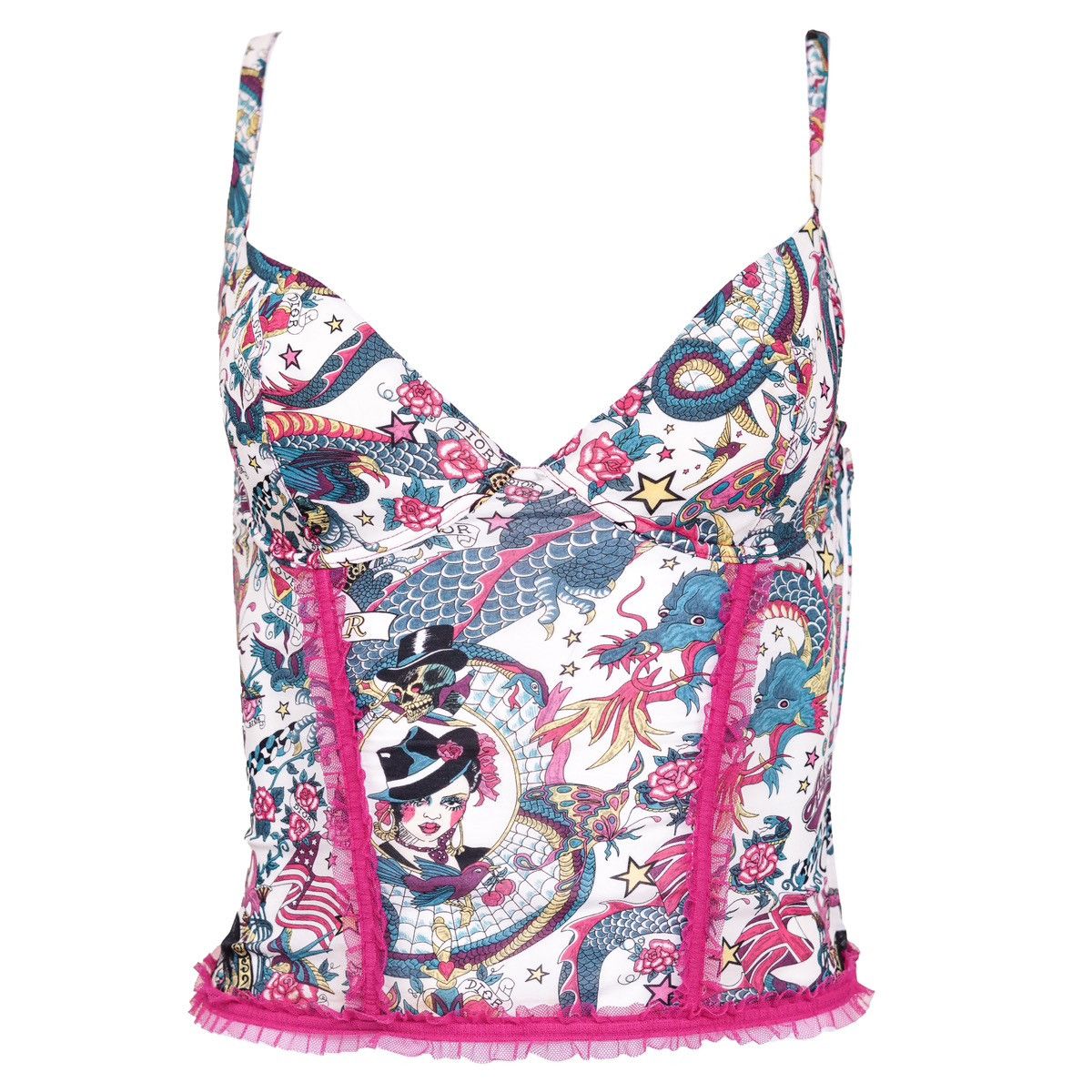 Dior Christian Dior Tattoo Print Ruffle Bustier Top Size XS / US 0-2 / IT 36-38 - 1 Thumbnail