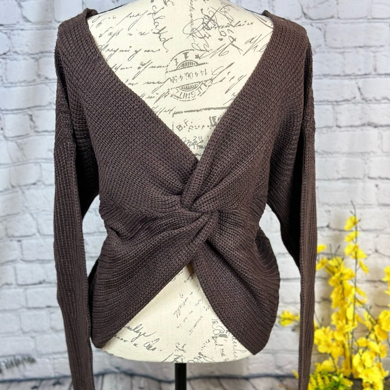 Other Reversible Twisted Knit Long Sleeve Fall Sweater Chocolate L Size L / US 10 / IT 46 - 5 Thumbnail