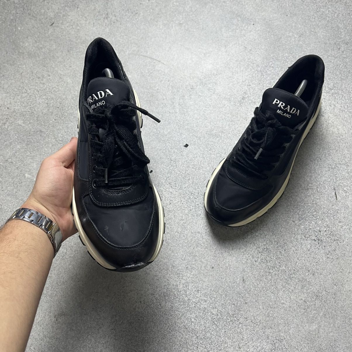 Prada Prada Milano Black Leather Shoes Trainers Prax Size US 7.5 / EU 40-41 - 2 Thumbnail