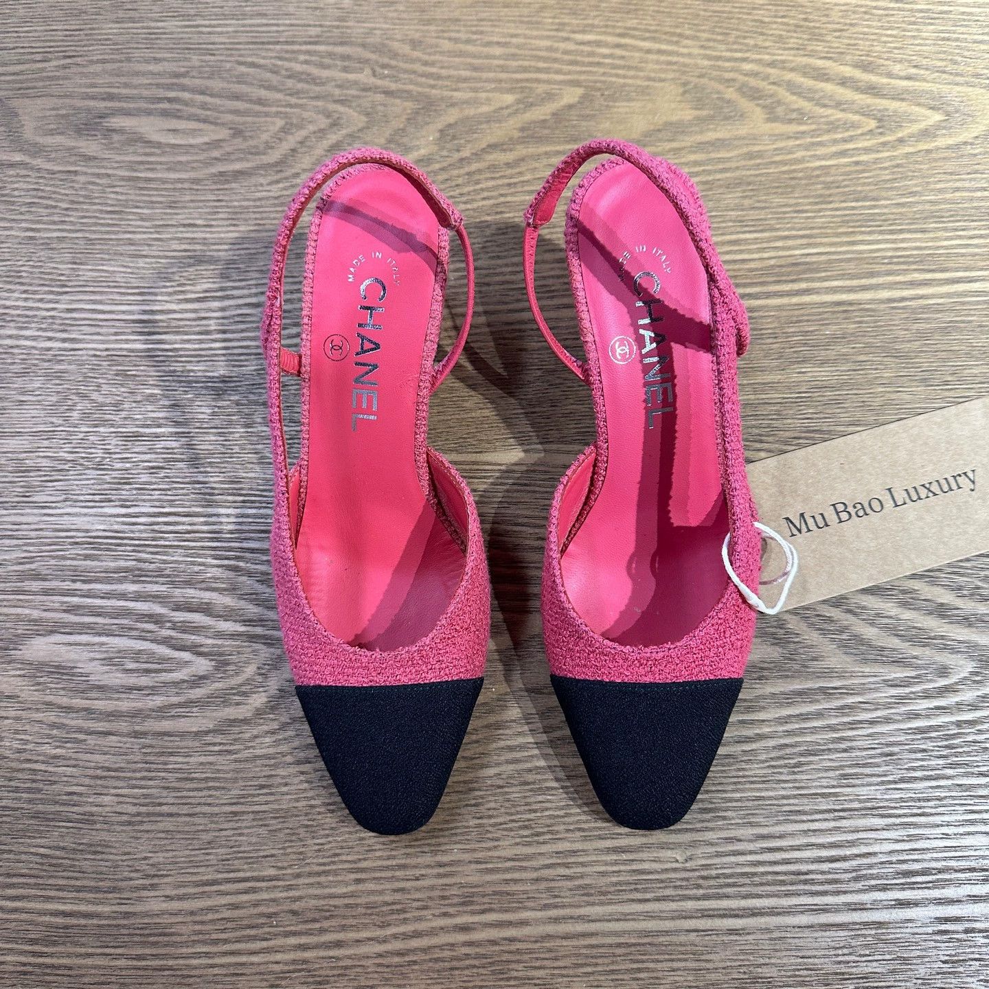 Chanel Chanel Women's Tweed Pink Black Heels 36 mar677 Size US 5.5 / IT 35.5 - 6 Thumbnail