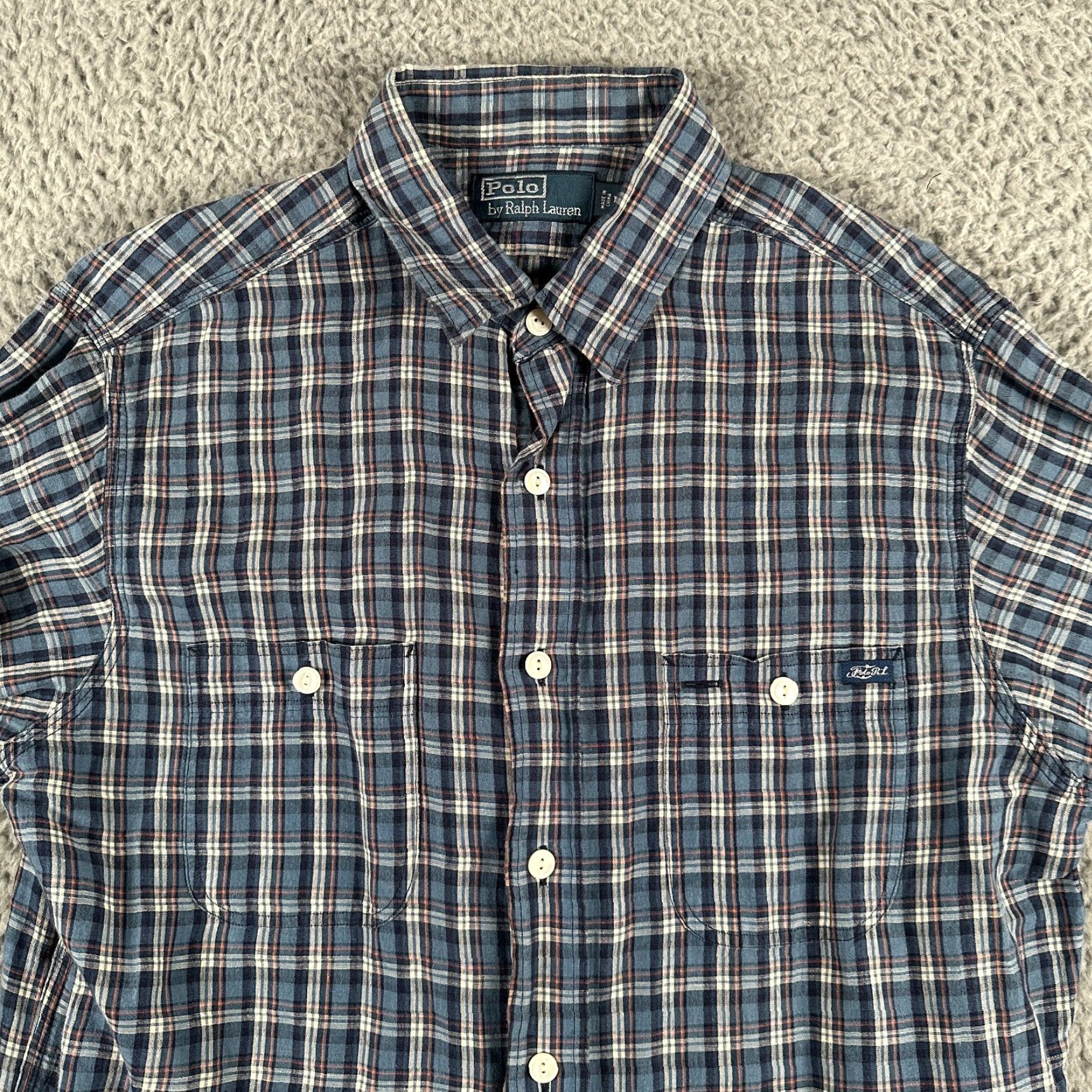 Polo Ralph Lauren Polo Ralph Lauren Shirt Mens Medium Plaid Button-Up Linen Cotton Long Sleeve Size US M / EU 48-50 / 2 - 2 Thumbnail
