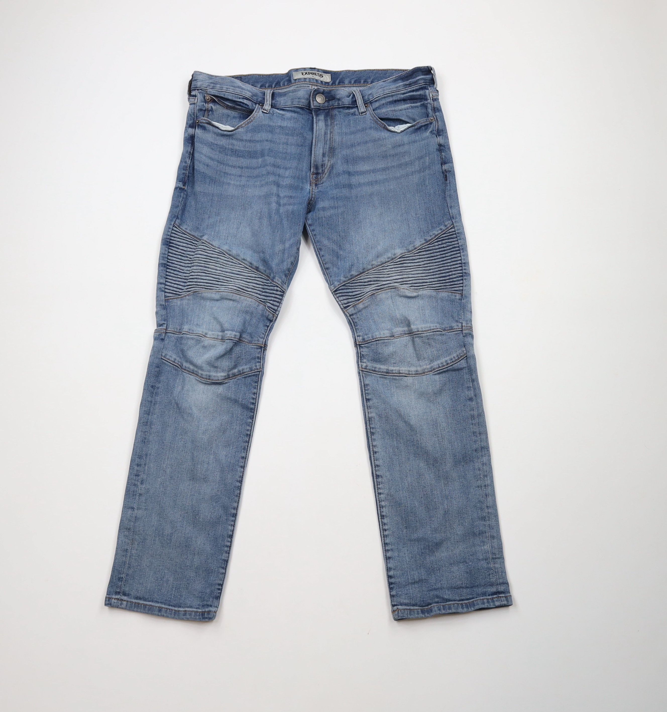 Express × Vintage Express Skinny Leg Ribbed Moto Motorcycle Denim Jeans Blue Size US 34 / EU 50 - 1 Thumbnail