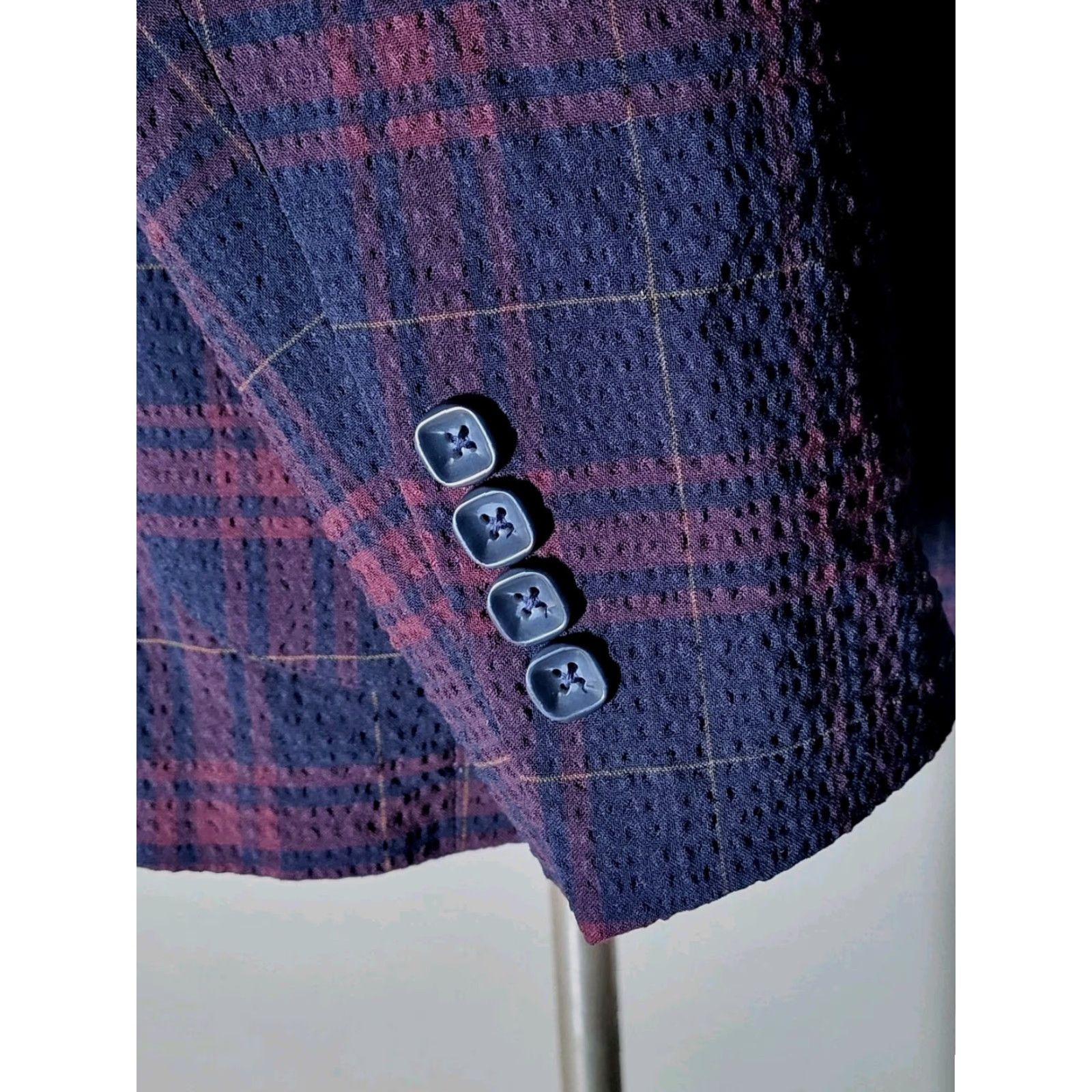 English Laundry English Laundry 48R Blazer Jacket Sport Coat Notch Lapel Plaid Wool Polyester Seersucker Stretch 2-Button Double-Vented Regular Fit Multicolor Size 48R - 2 Thumbnail