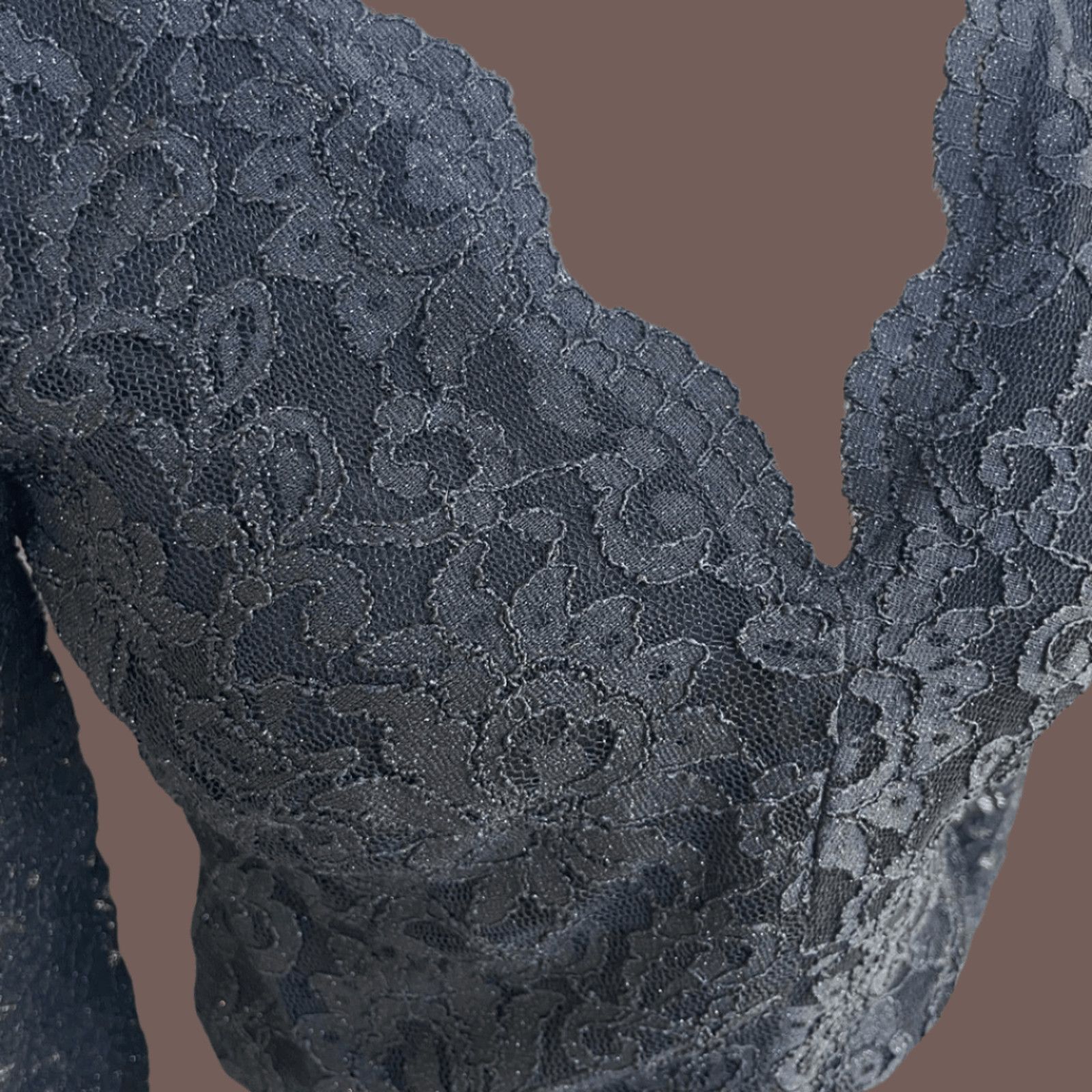 Vintage VTG Lace Top | City Studio Black Scallop | Night Out Glam Size XS / US 0-2 / IT 36-38 - 3 Thumbnail