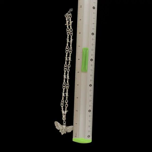 Jewelry Chrome Necklace Spike Post Barb Wire Punk Butterfly Chain Size ONE SIZE - 6 Thumbnail