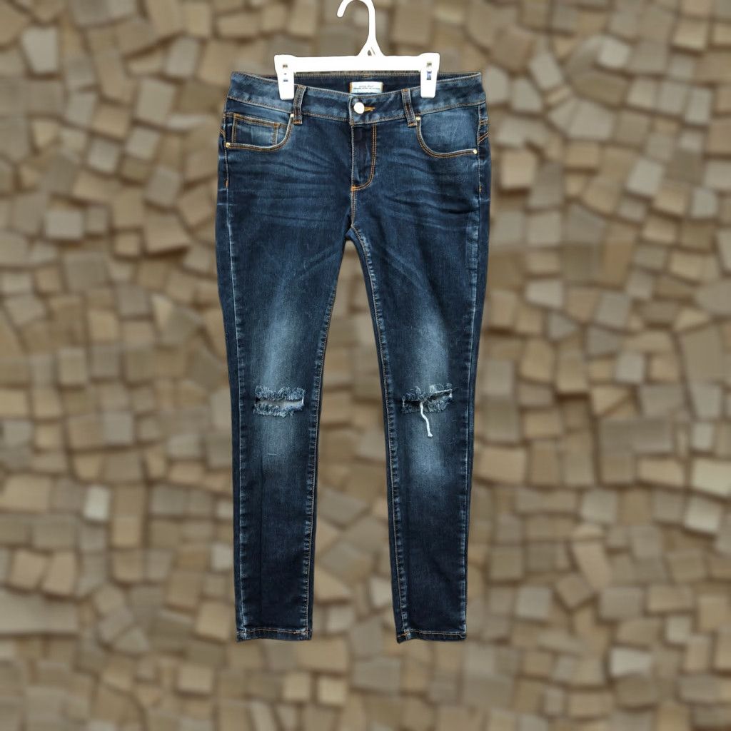 Denime Goga Jeans Skinny Womens Junior Size 11 Mid Rise Dark Blue Denim 5-Pocket Comfort Pockets Belt Loops Size 32" / US 10 / IT 46 - 1 Thumbnail