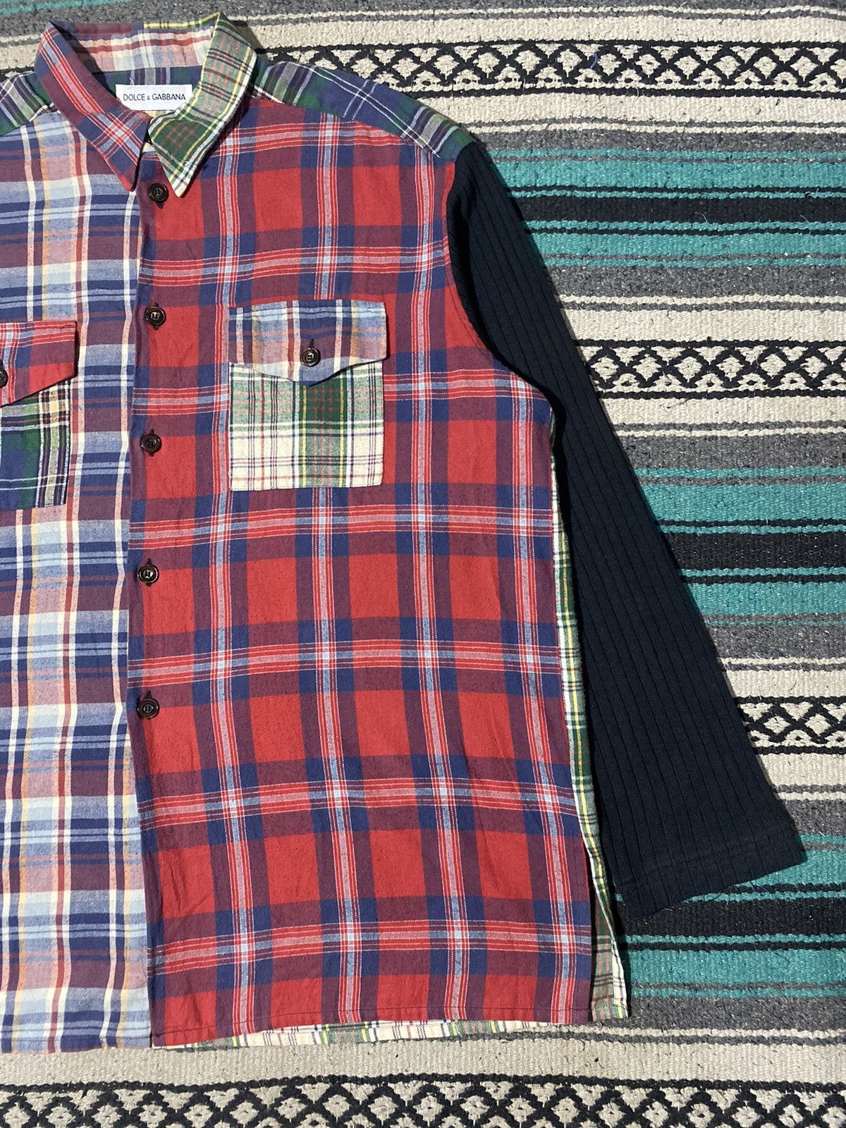 Dolce & Gabbana Dolce & Gabbana Reconstructed Flannel Knit Sleeve Shirt Size US XL / EU 56 / 4 - 4 Thumbnail