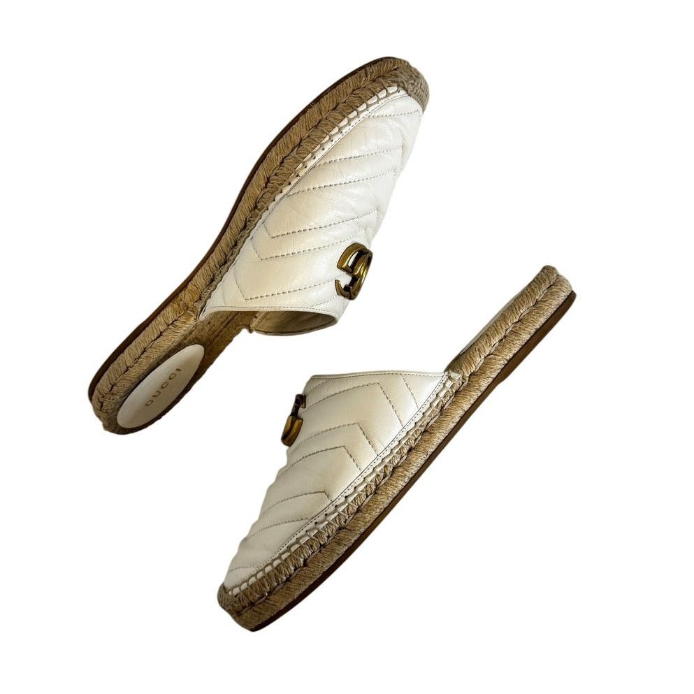 Gucci Gucci GG Marmont Matelassé White Leather Espadrille Mules 39 Size US 9 / IT 39 - 11 Thumbnail