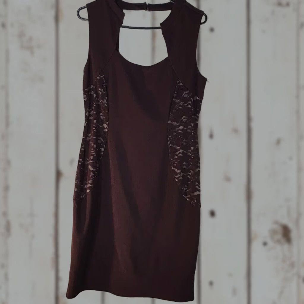 Vintage Bold Elements Burgundy Sheath Dress Women's Size L Knee Length Party Workwear Size L / US 10 / IT 46 - 1 Thumbnail