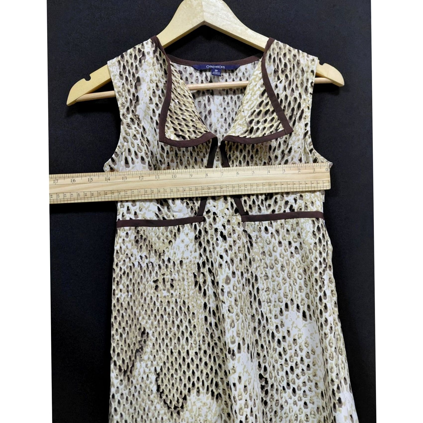 Vintage Chadwicks Snake Print Sleeveless Dress Collared, Knee Length, 2P Petite, Brown, Women, Polyester, Casual Workwear, Spring Summer, Machine Washable Size XS / US 0-2 / IT 36-38 - 4 Thumbnail