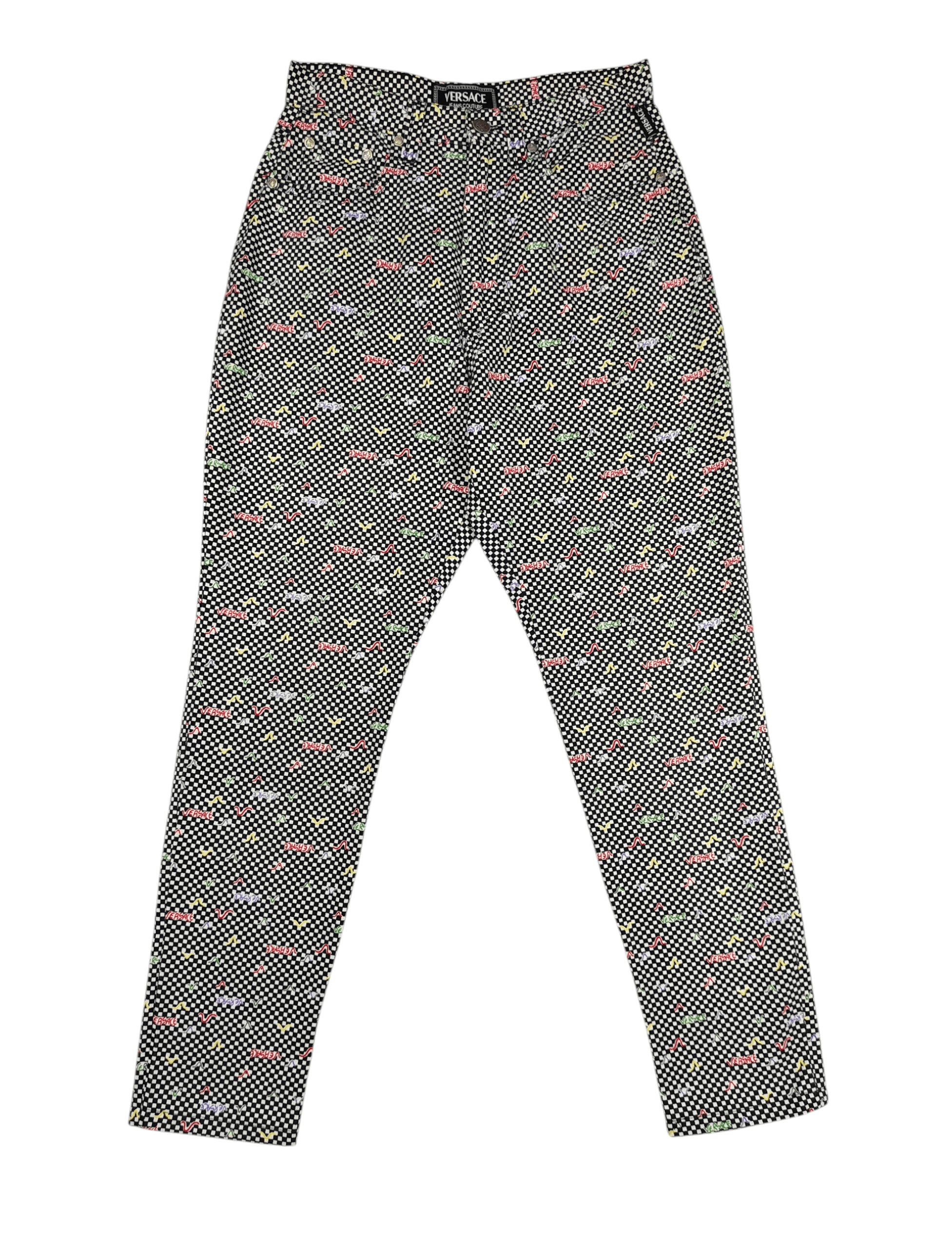 Versace Jeans Couture 00s Versace JC- Archive Checkerboard Multicolor Script Pants Size 28" / US 6 / IT 42 - 1 Thumbnail