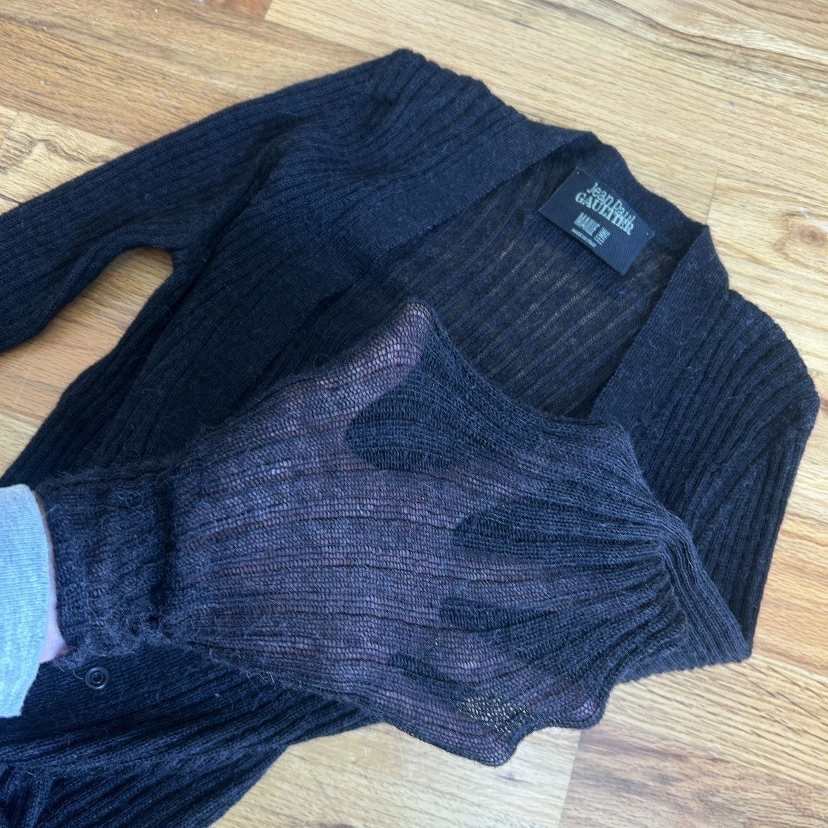 Jean Paul Gaultier Jean Paul Gaultier Maille Black Sheer Ribbed Cardigan Size US S / EU 44-46 / 1 - 3 Thumbnail