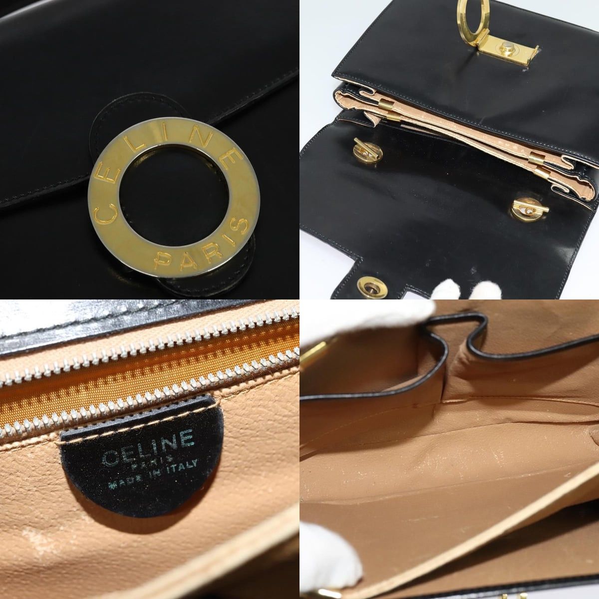 Celine CELINE Hand Bag Leather Black Gold Size ONE SIZE - 11 Thumbnail
