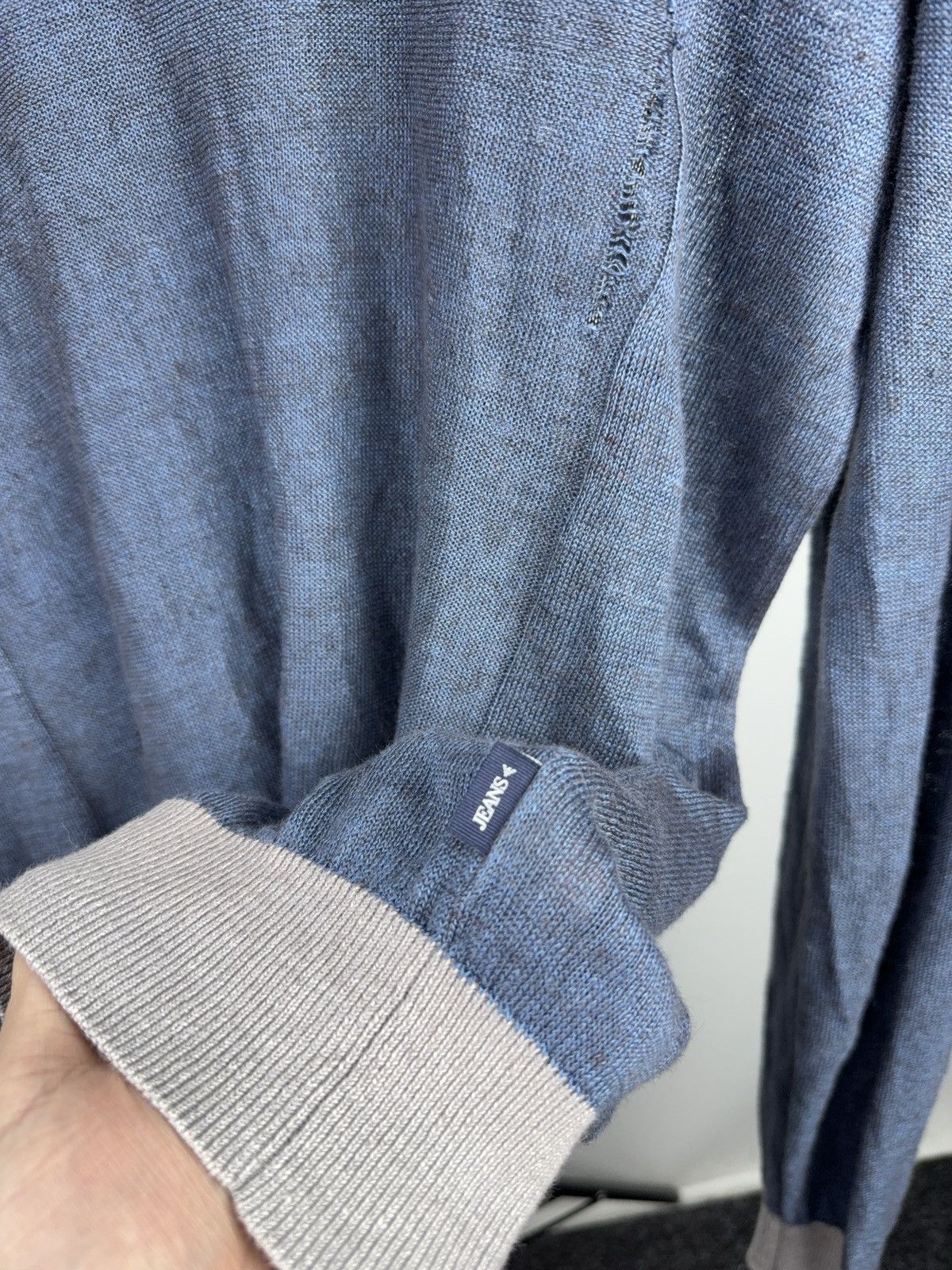 Armani Luxury 00s Armani Jeans Distressed Knit Sweater Faded Blue Size US M / EU 48-50 / 2 - 5 Thumbnail