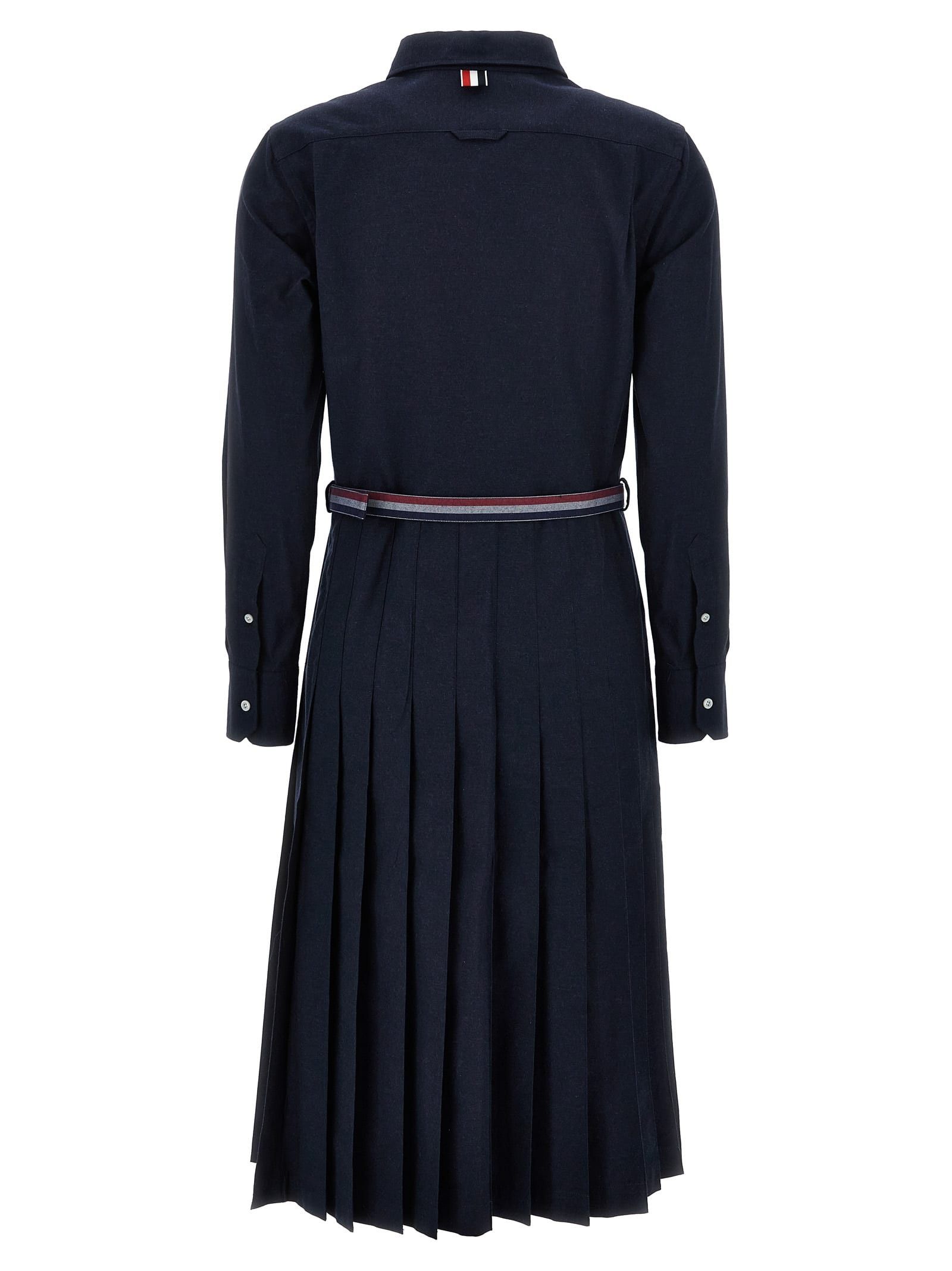 Thom Browne o1s22i1n0924 Midi Shirt Dress With Belt in Navy Blue Size S / US 4 / IT 40 - 2 Thumbnail