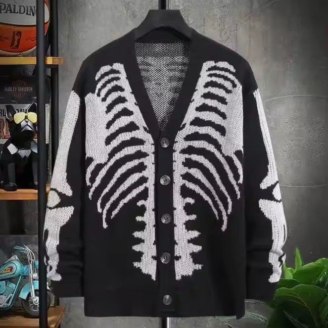Japanese Brand Oversized Skeleton Bone Printed Knitted Sweaters Size US M / EU 48-50 / 2 - 1 Thumbnail