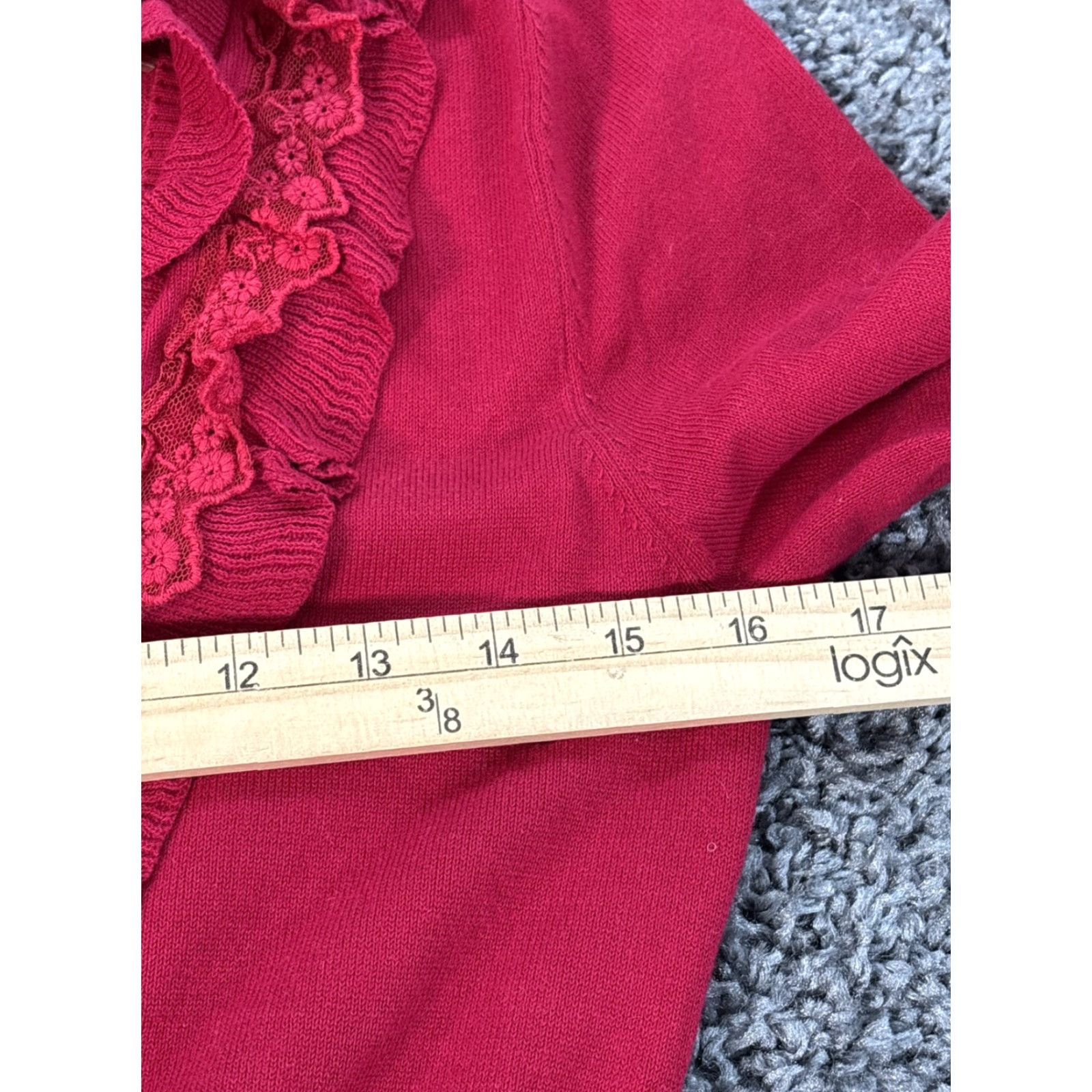 Y/Project VINTAGE Sweater Cardigan Womens Medium Red Cherry Ruffle Front Cropped Sweater Project M Womens Mens? Size M / US 6-8 / IT 42-44 - 4 Thumbnail