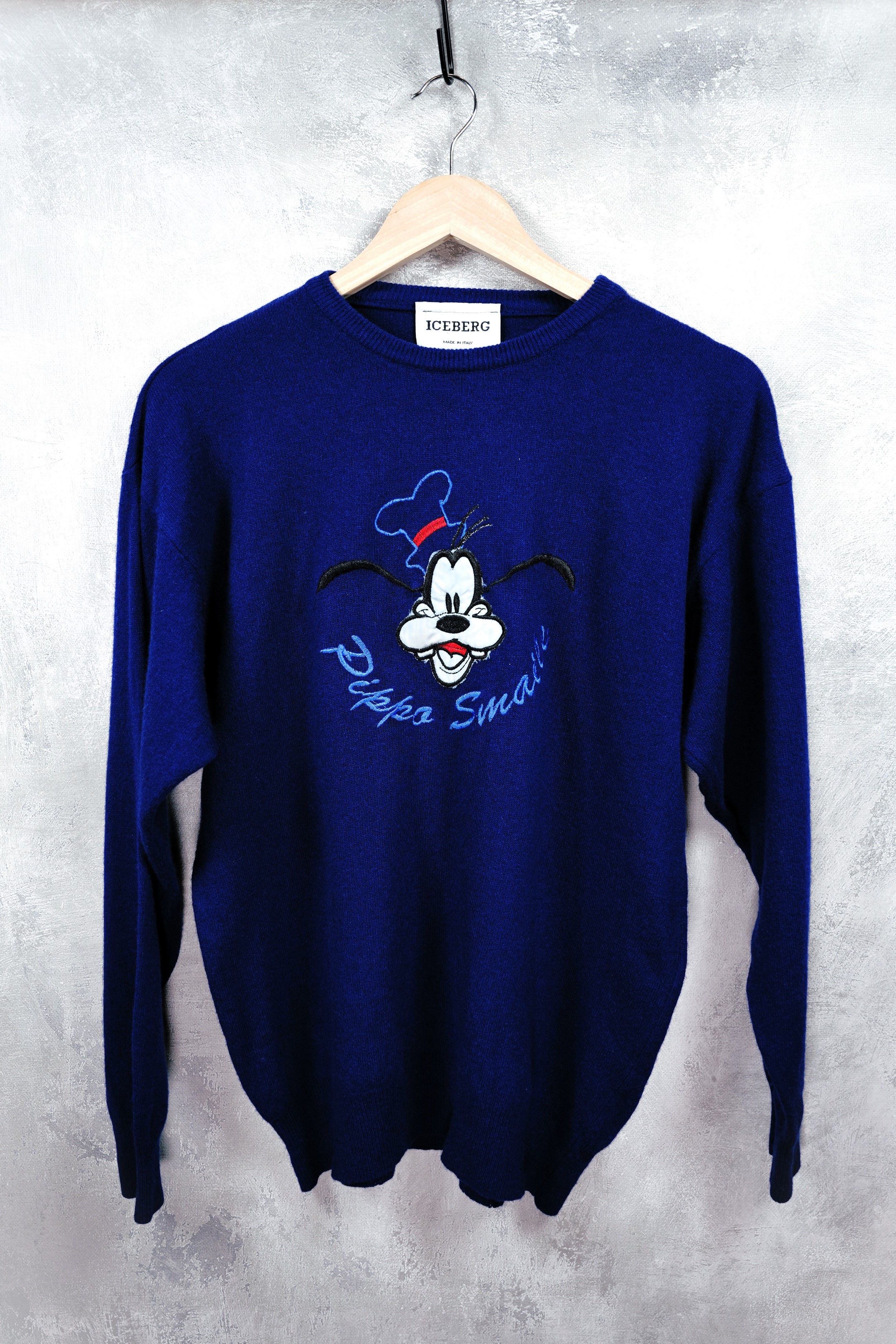 VTG 90s ICEBERG HISTORY DISNEY GOOFY WOOL KNIT SWEATER GRAY