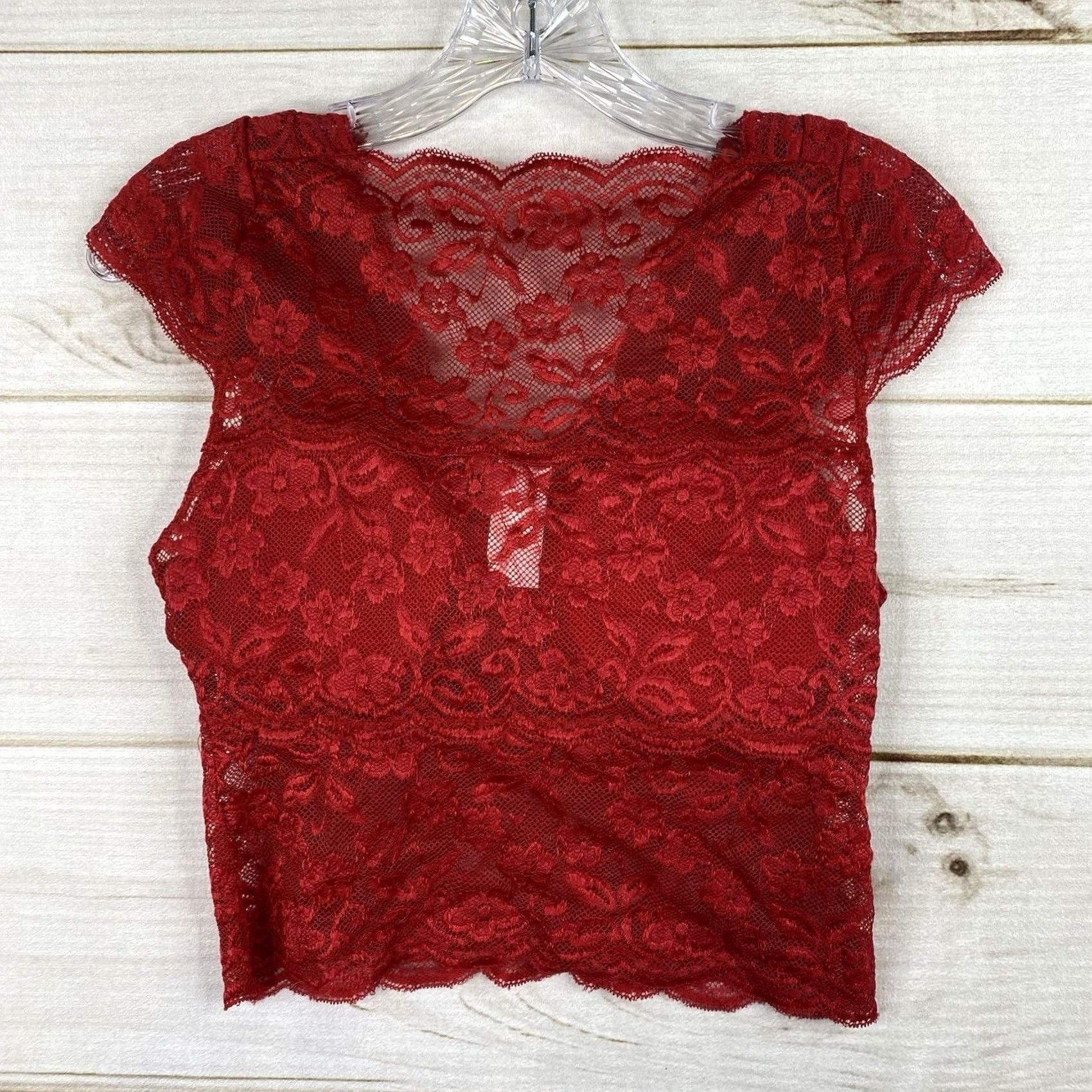Vintage Kathy Top Womens LXL Red Lace V Neck Pullover Sexy Lingerie Club Size XL / US 12-14 / IT 48-50 - 7 Thumbnail