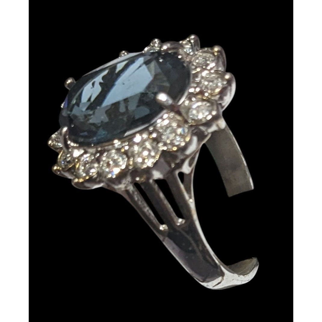 Other Elegant Whimsical Faux Sapphire Silver Tone Halo Ring Size 9 Size ONE SIZE - 11 Thumbnail