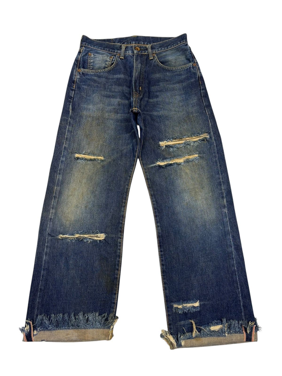 Edwin Edwin 505 Crazy Ripped Distressed Selvedge Denim Jeans Size US 30 / EU 46 - 1 Thumbnail