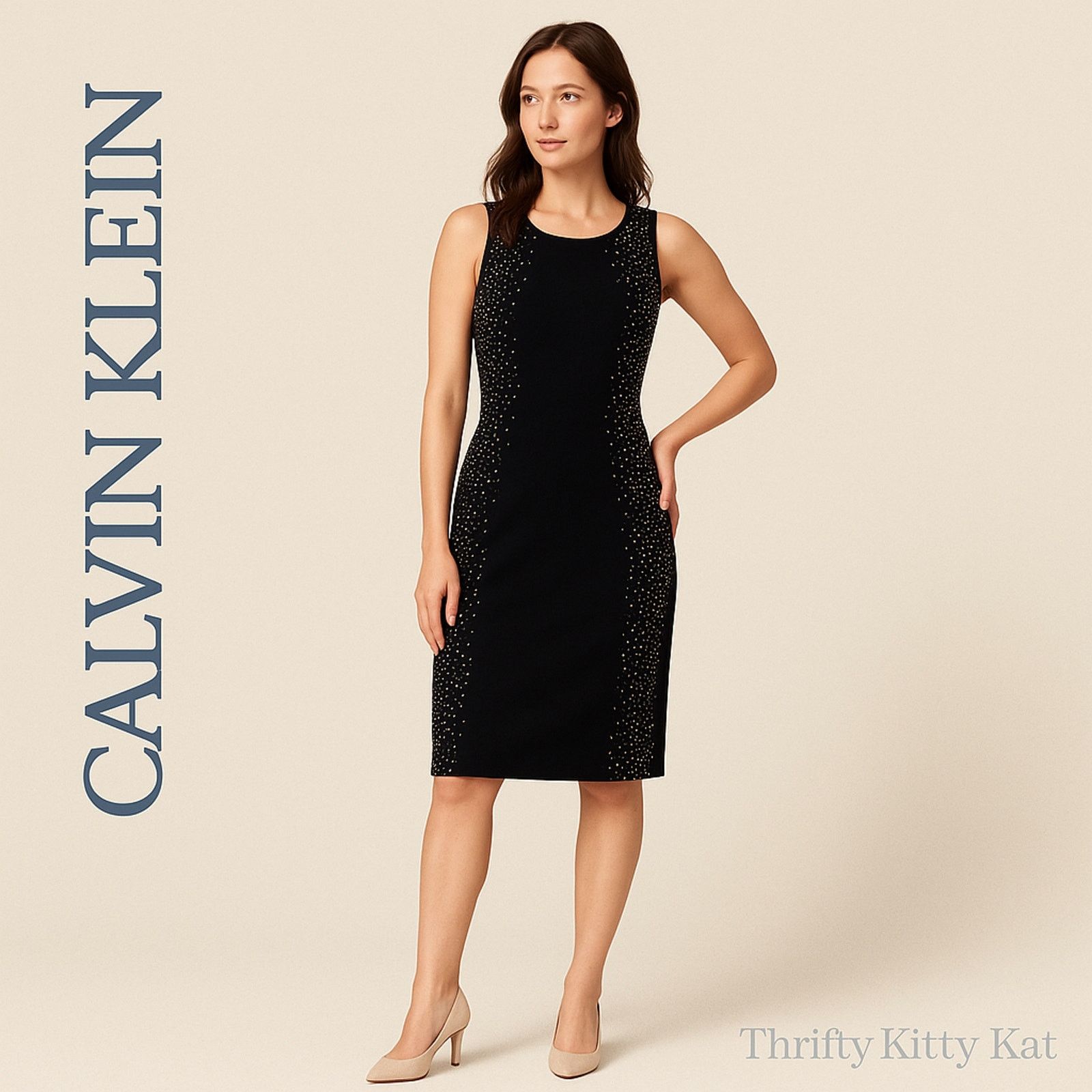 Calvin Klein Calvin Klein Black Sleeveless Dress 2 Embellished Size XS / US 0-2 / IT 36-38 - 1 Thumbnail