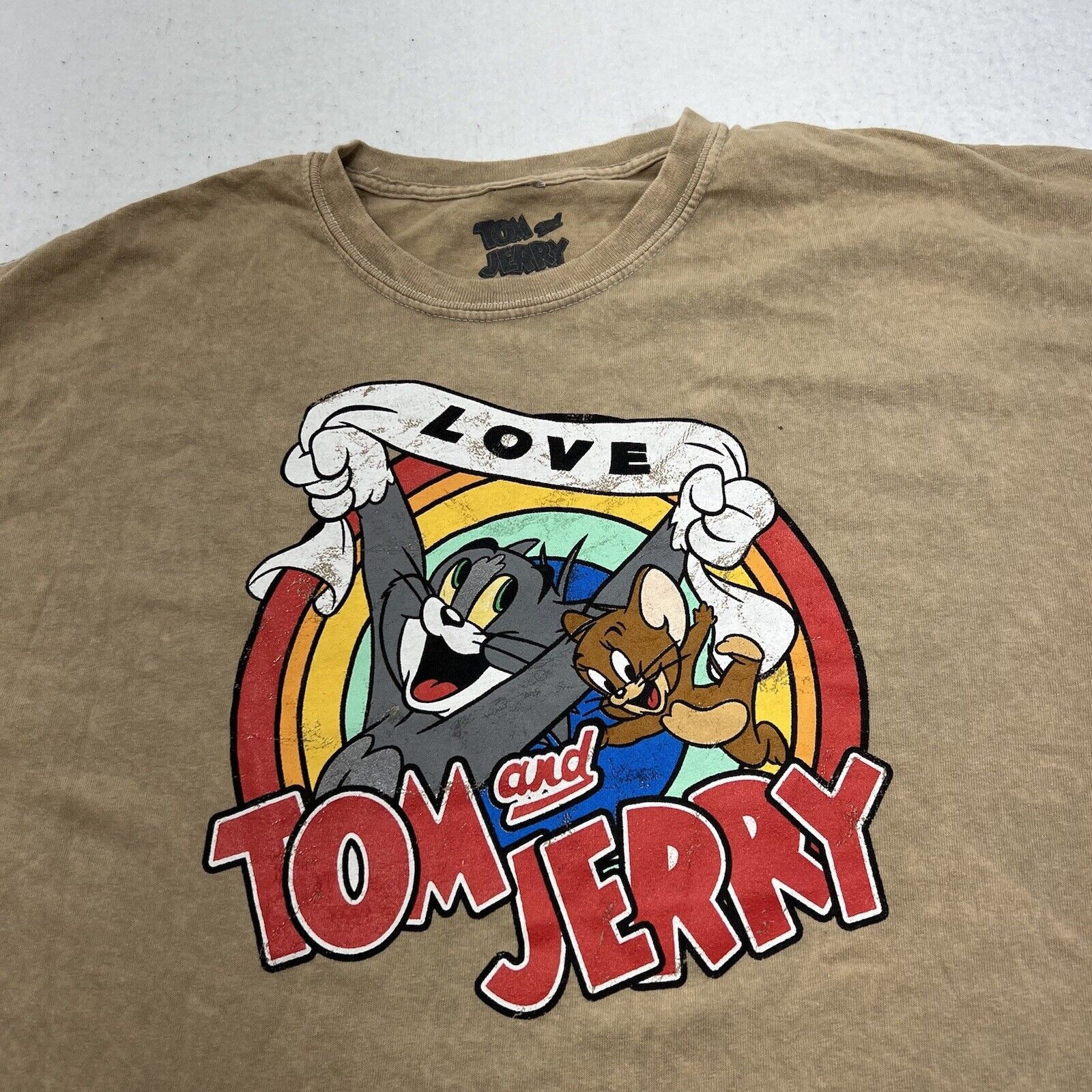 Warner Bros Tom & Jerry XL Cropped Graphic T Shirt Beige Pullover Top Size XL / US 12-14 / IT 48-50 - 2 Thumbnail