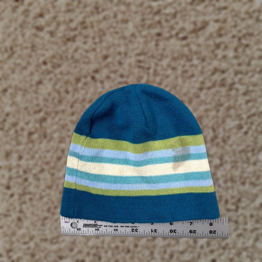 Vintage VINTAGE Beanie Shirt Adult One Size Blue Stripe Acrylic Winter Ski Size ONE SIZE - 1 Thumbnail