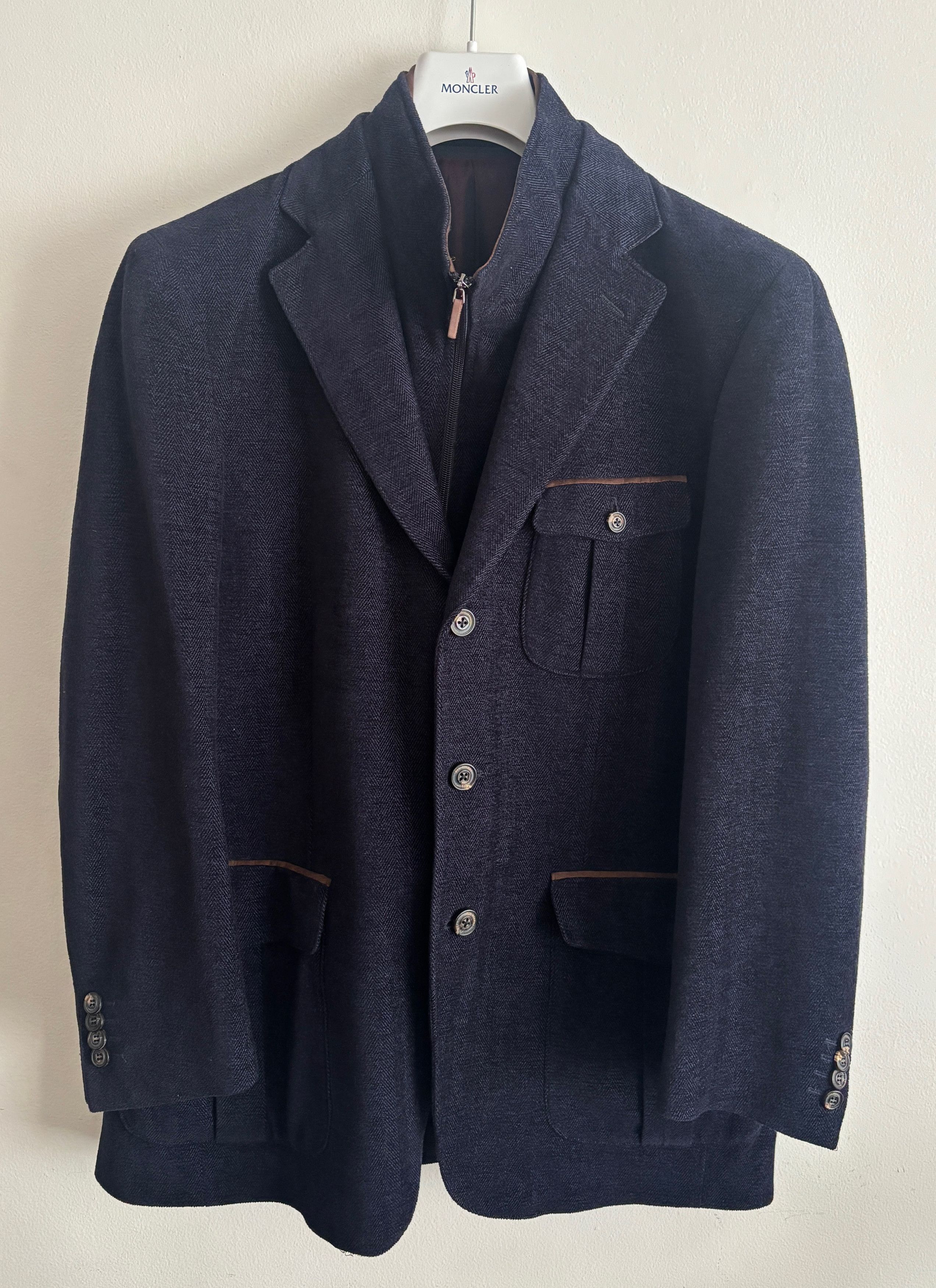 Pal Zileri $1400 Navy Herringbone Wool Hybrid Sport Coat/ Jacket - 44 Size 44R - 1 Thumbnail