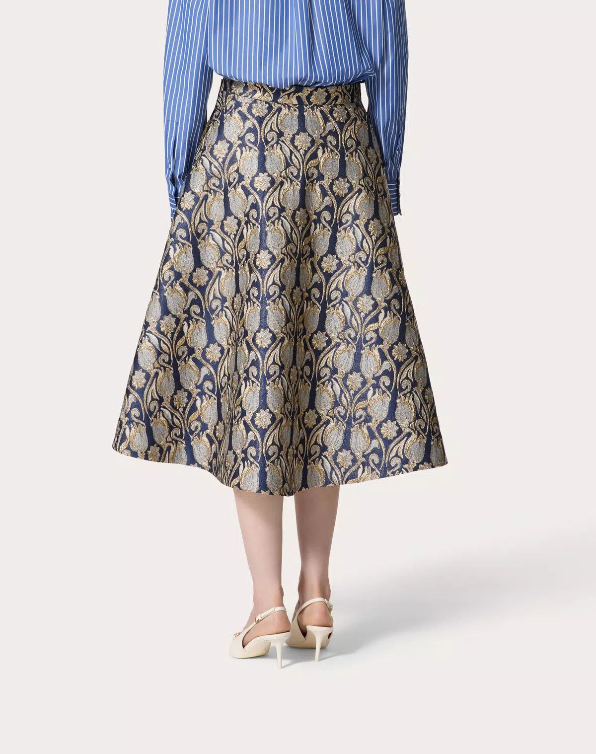 Valentino o1s1wg110426 Metamorphos Tulips Brocade Midi Skirt Size 25" / US 0 / IT 36 - 4 Thumbnail