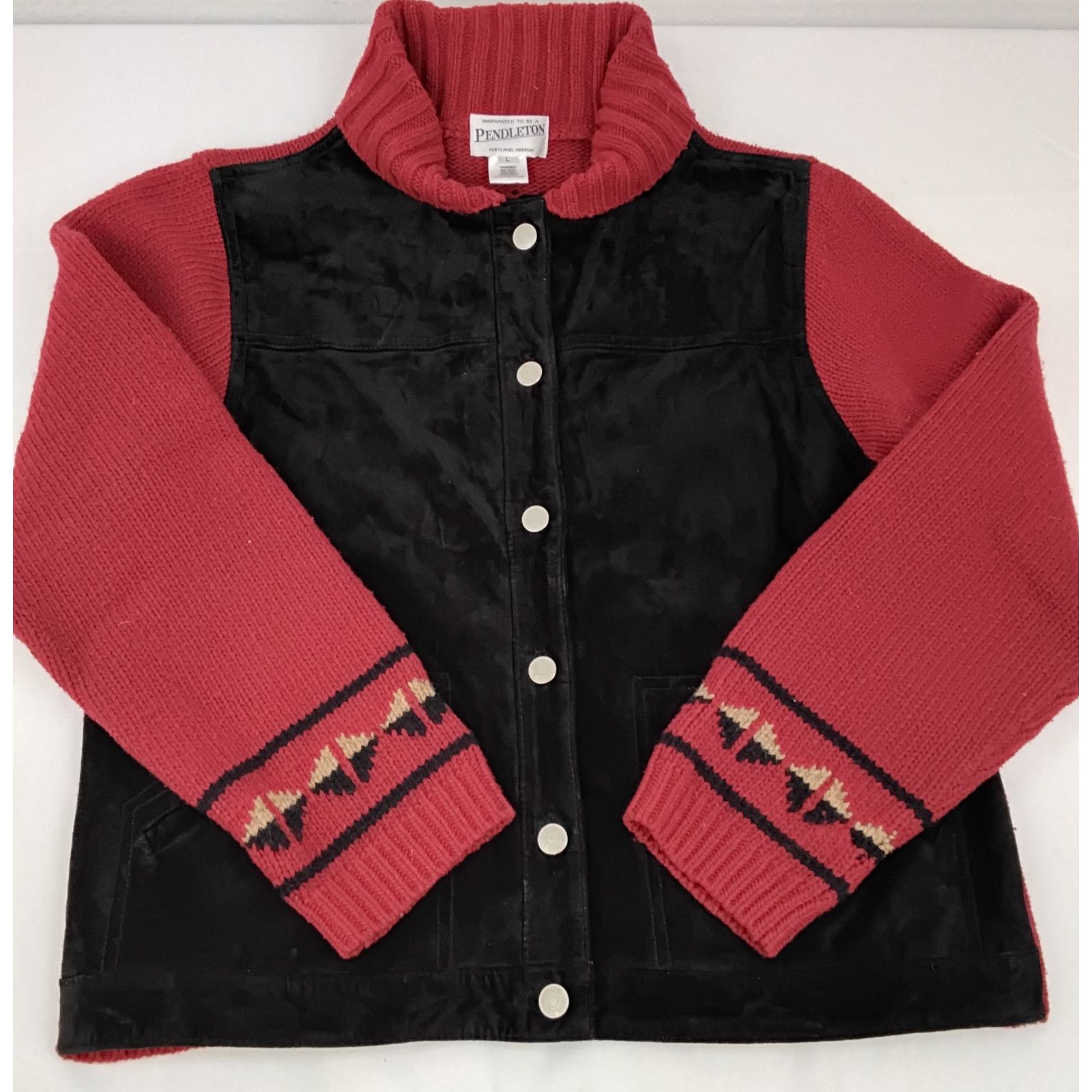 Pendleton Pendleton Lambswool Sweater Women's L Red w/ Black Leather Size L / US 10 / IT 46 - 5 Thumbnail