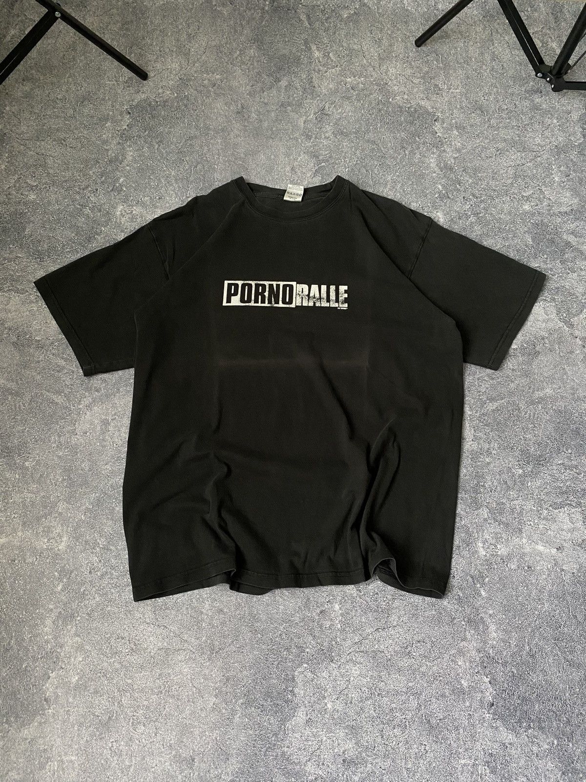 Pre-owned Band Tees X Humor Vintage Porno Ralle 90's T-shirt Porno Star Faded In Black