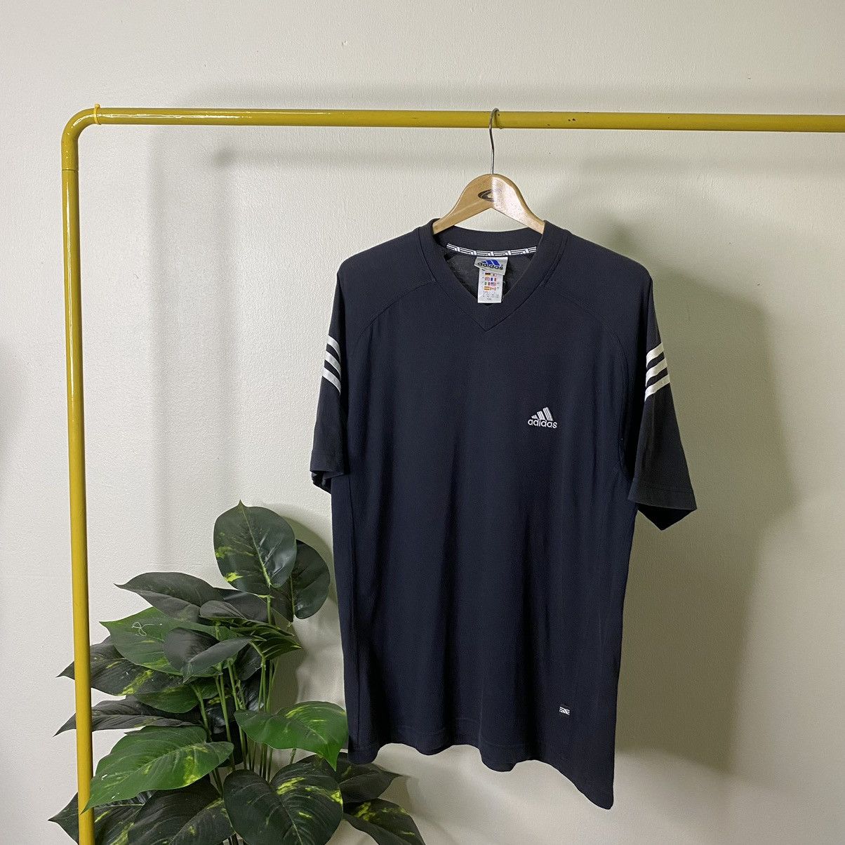 Adidas × Vintage Vintage 1990s Adidas Essential V Neck Tee Size US L / EU 52-54 / 3 - 1 Thumbnail