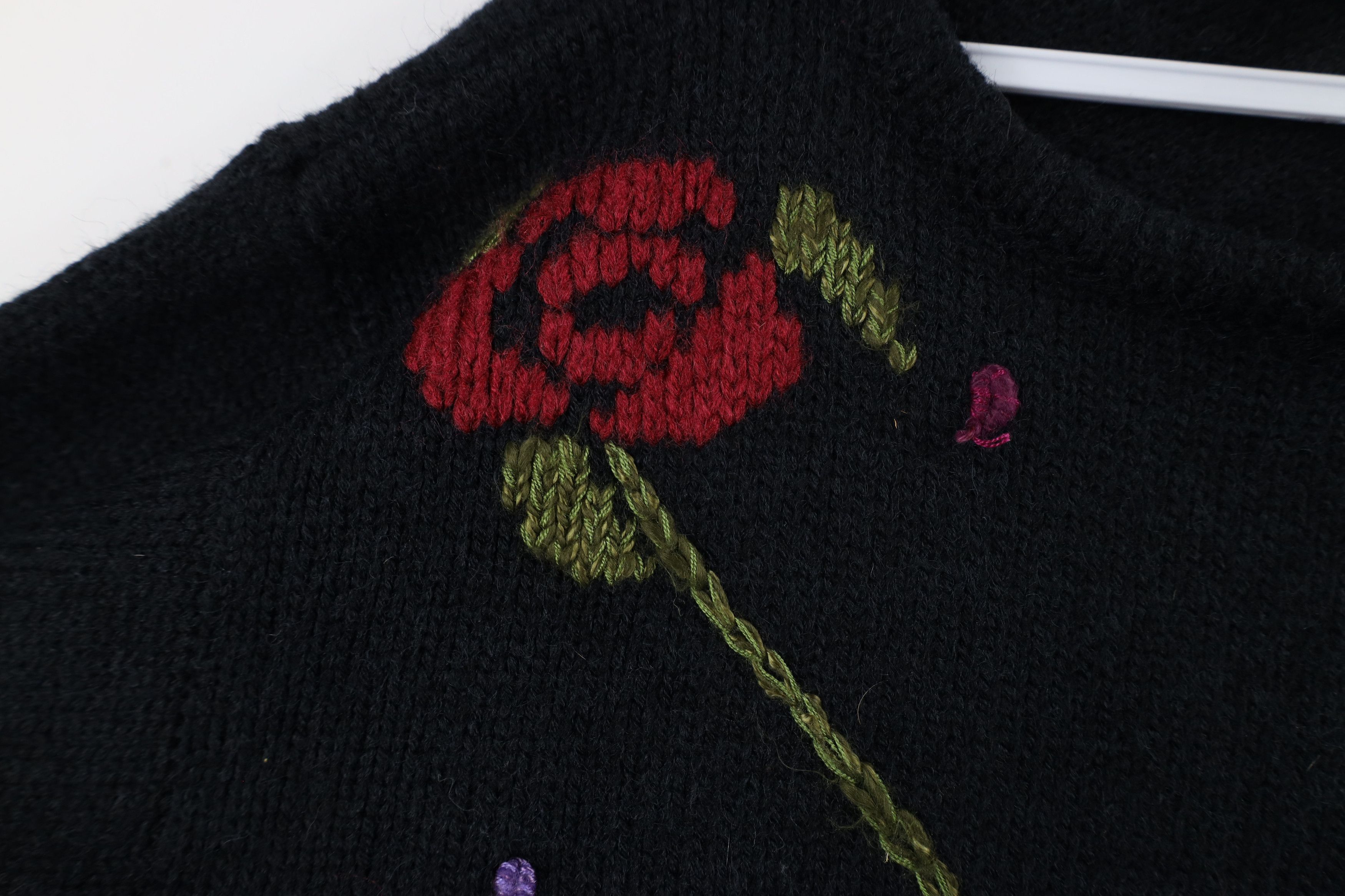 Vintage Vintage 90s Streetwear Flower Floral Knit Sweater Black Size XS / US 0-2 / IT 36-38 - 4 Thumbnail