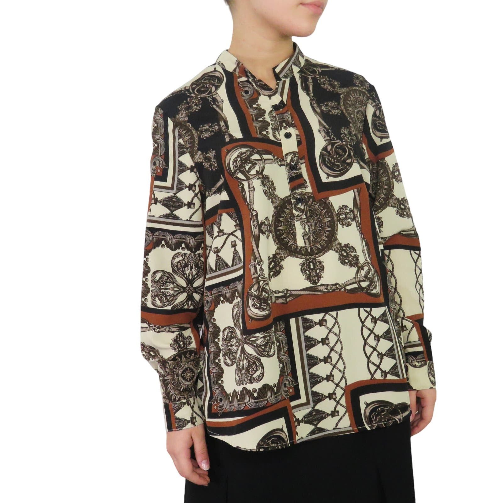 Shein Shein Retro Brown Black Cream Baroque Pattern Blouse Medium Size M / US 6-8 / IT 42-44 - 1 Thumbnail