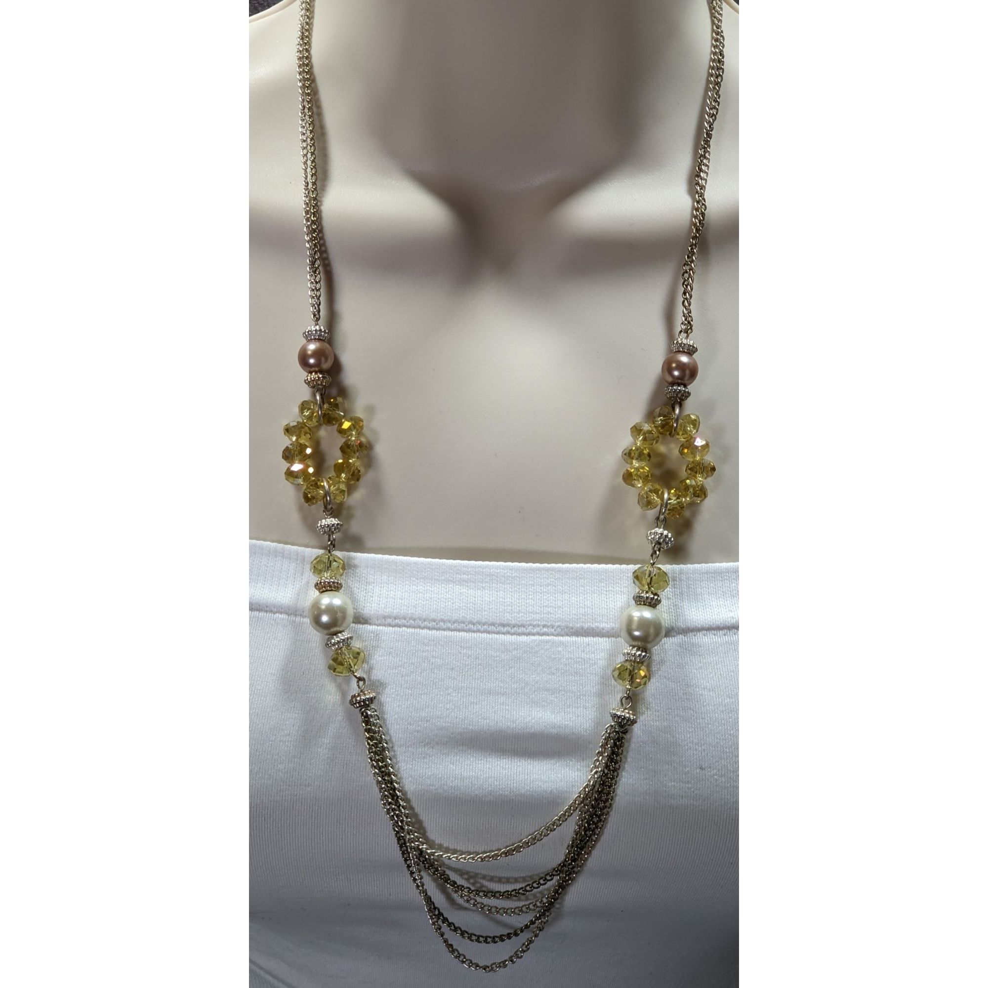 Other Y2K Glam Beaded Multistrand Yellow Glass And Faux Pearl Neck Size ONE SIZE - 1 Thumbnail
