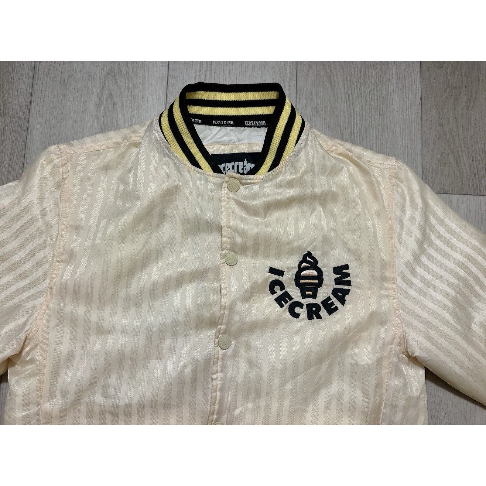 Icecream Ice Cream BBC Satin Varsity Jacket Cream Striped Bomber M Size US M / EU 48-50 / 2 - 8 Thumbnail