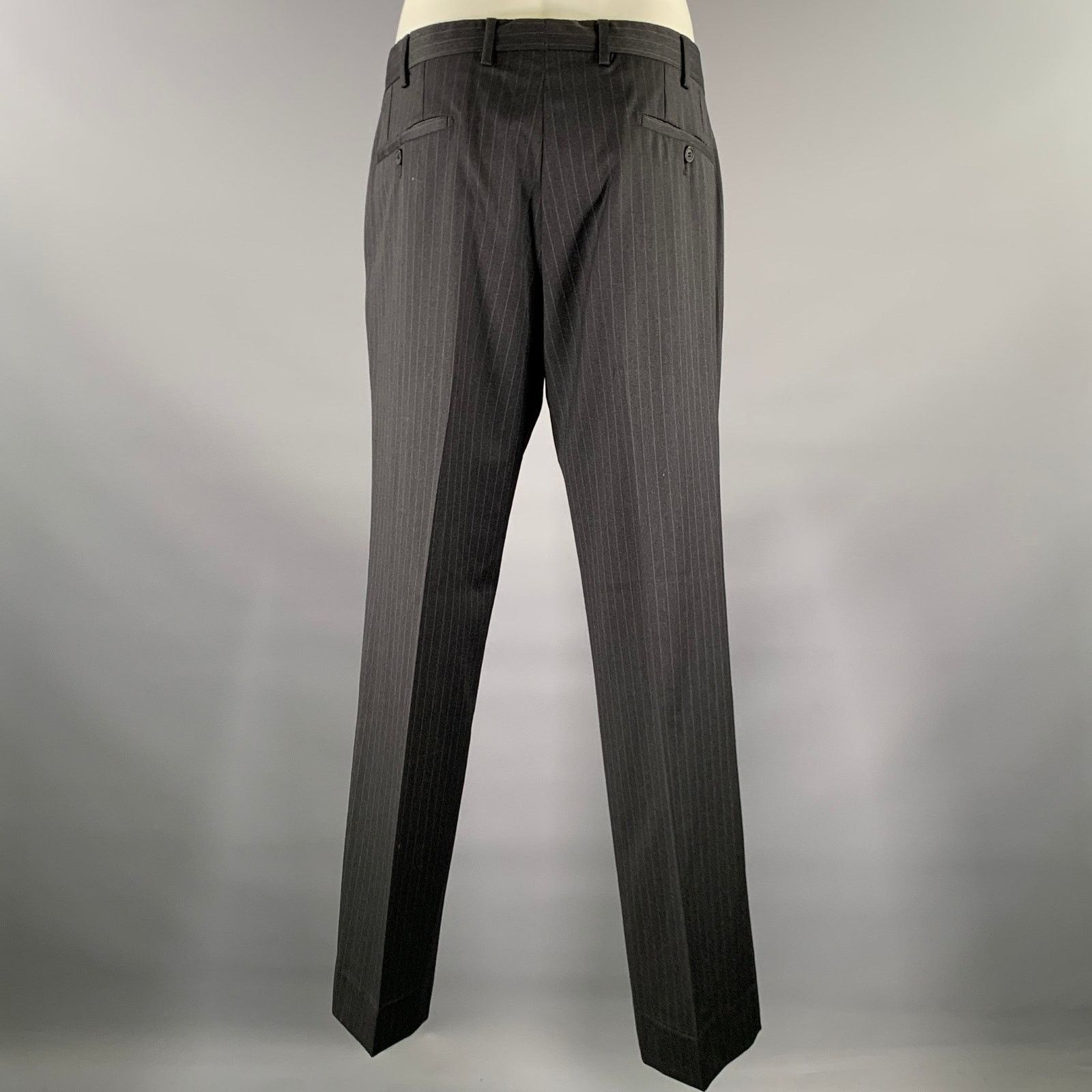 Emporio Armani EMPORIO ARMANI 42 Grey Charcoal Pinstripe Virgin Wool Suit Size 42R - 5 Thumbnail