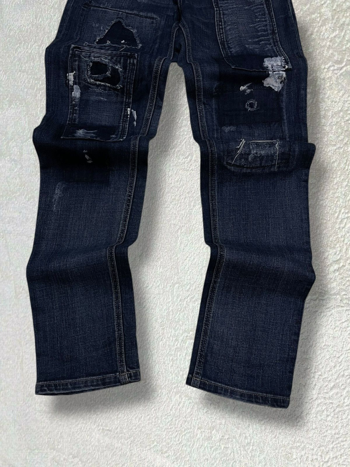 Japanese Brand Vintage 1990s Japan Bit Blue Distressed Patchwork Denim Size US 29 - 3 Thumbnail