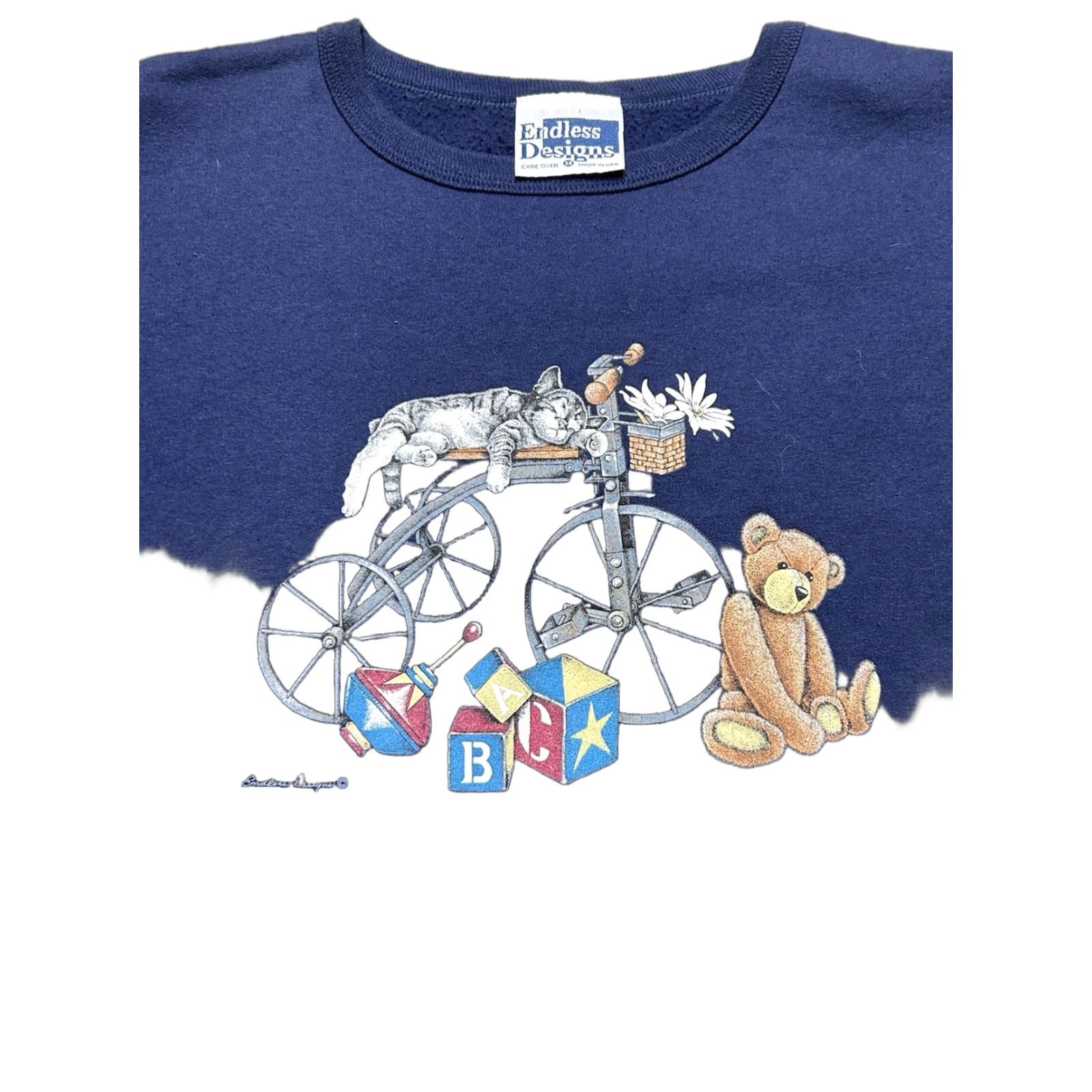 Vintage VINTAGE Crewneck Sweatshirt Cat Kitten Cute Teddy Bear Blue 3XL Endless Designs Boys Girls Size XXL / US 16-18 / IT 52-54 - 1 Thumbnail