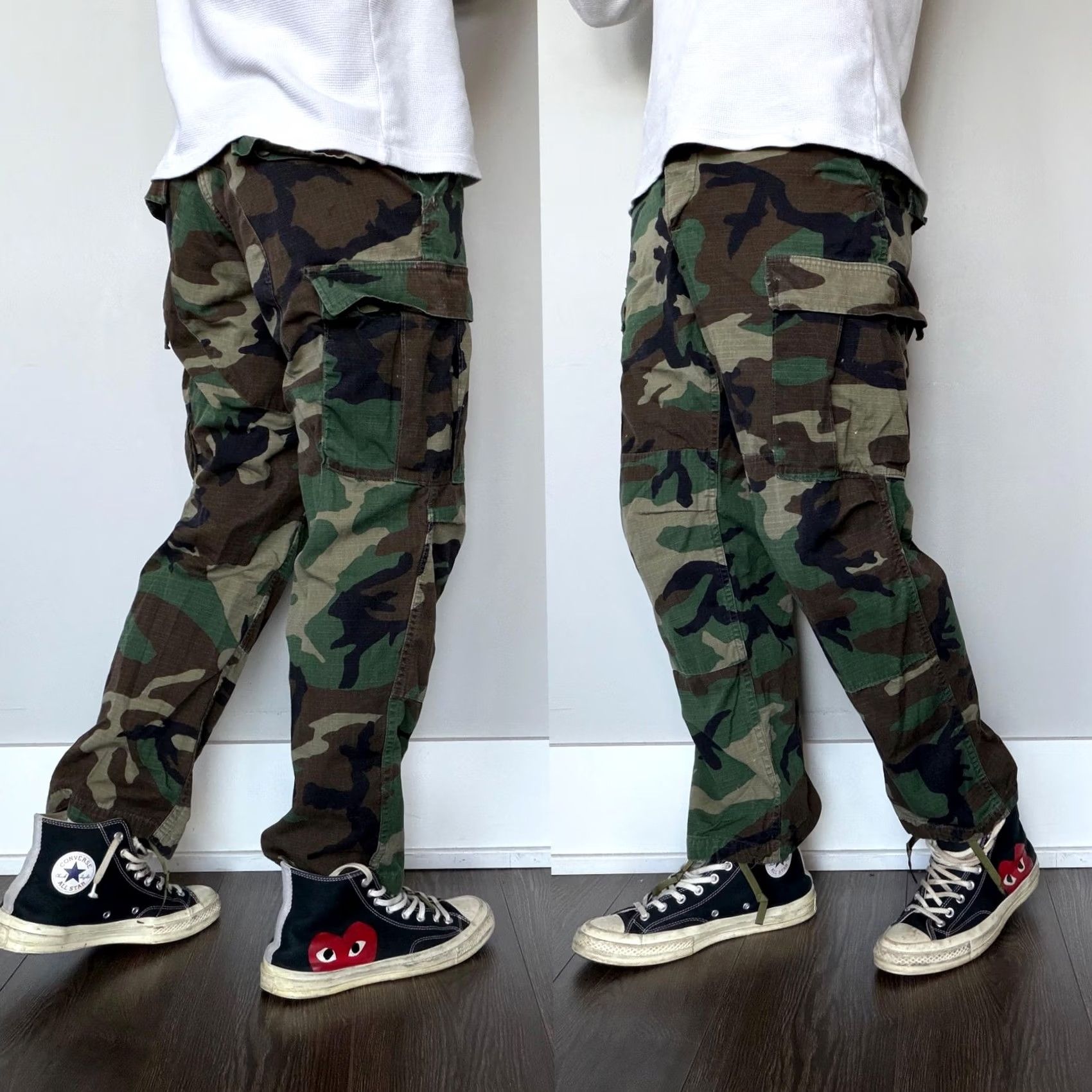 Vintage Y2K Baggy Army Camo Cargo Pants Mens 30x28 Woodland BDU Waist Tabs Hem Ties Size US 29 - 2 Thumbnail
