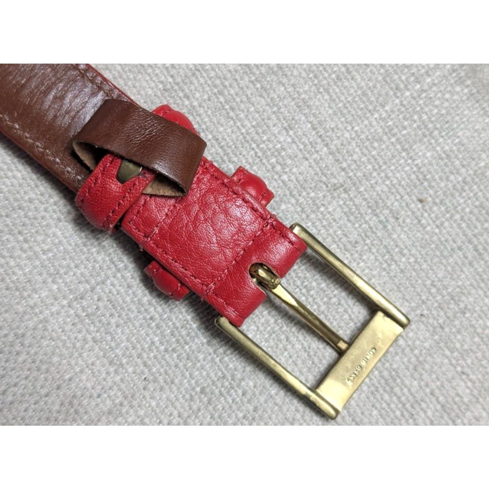 Dooney & Bourke VINTAGE Dooney & Bourke belt red leather brass buckle USA made belt Women 26 One Size Size ONE SIZE - 6 Thumbnail