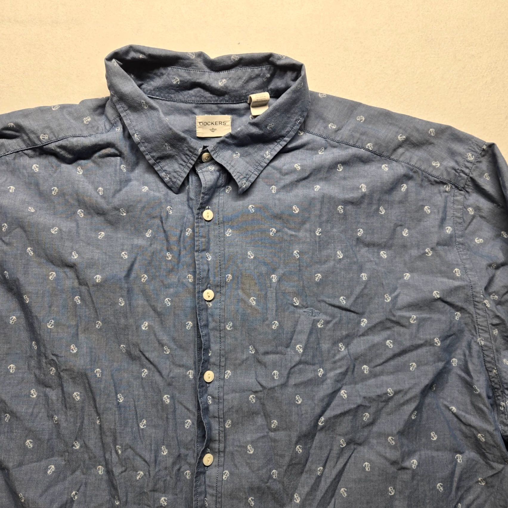 Dockers DOCKERS Shirt Navy Blue Anchor All-Over Print Long Sleeve Button-Up Nautical Men 3XLT Size US XXL / EU 58 / 5 - 2 Thumbnail
